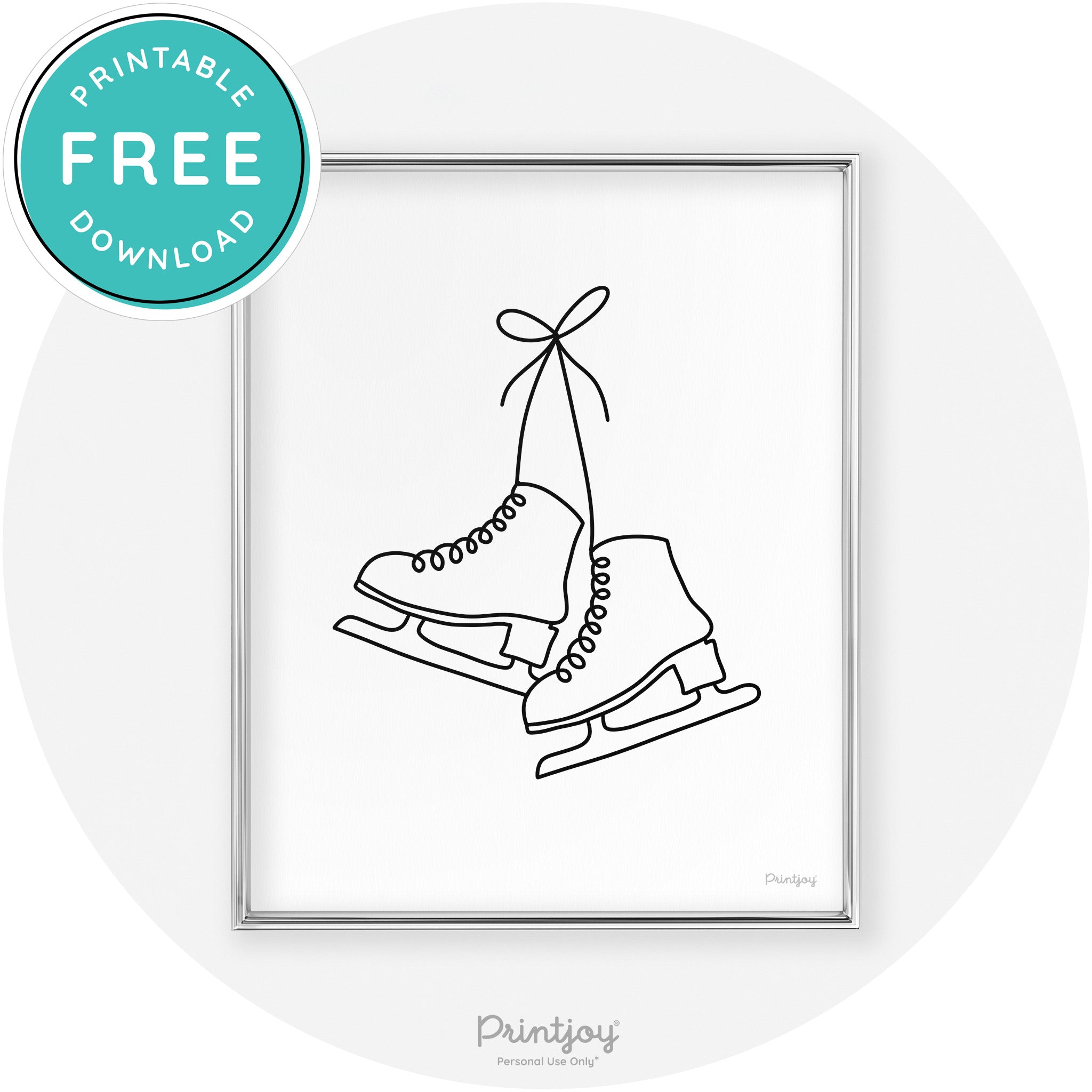 Ice Skates Line Art Cute Winter Modern Chic Wall Art Free Printable - Printjoy
