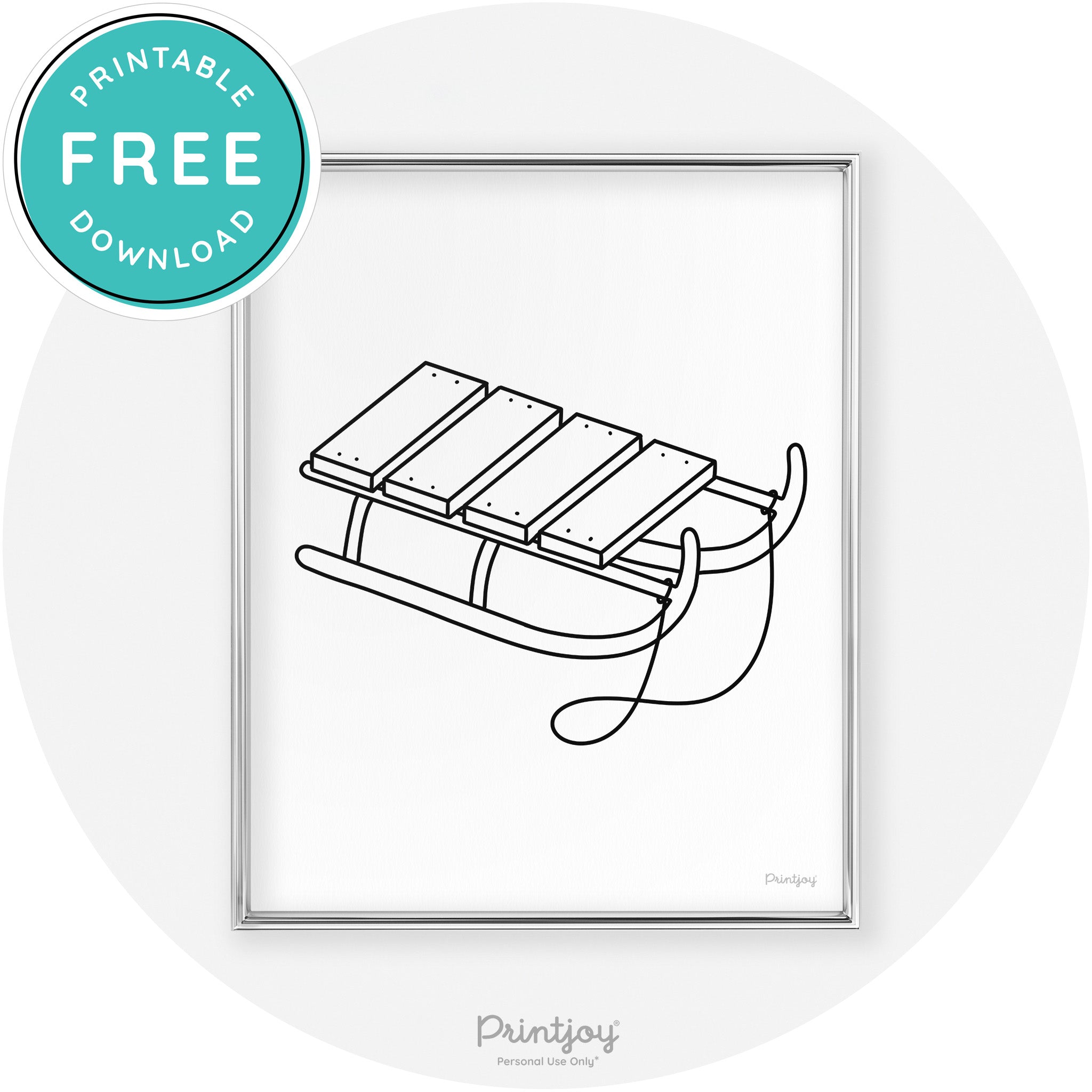 Sled Line Art Cute Simple Winter Chic Wall Art Decor Free Printable - Printjoy