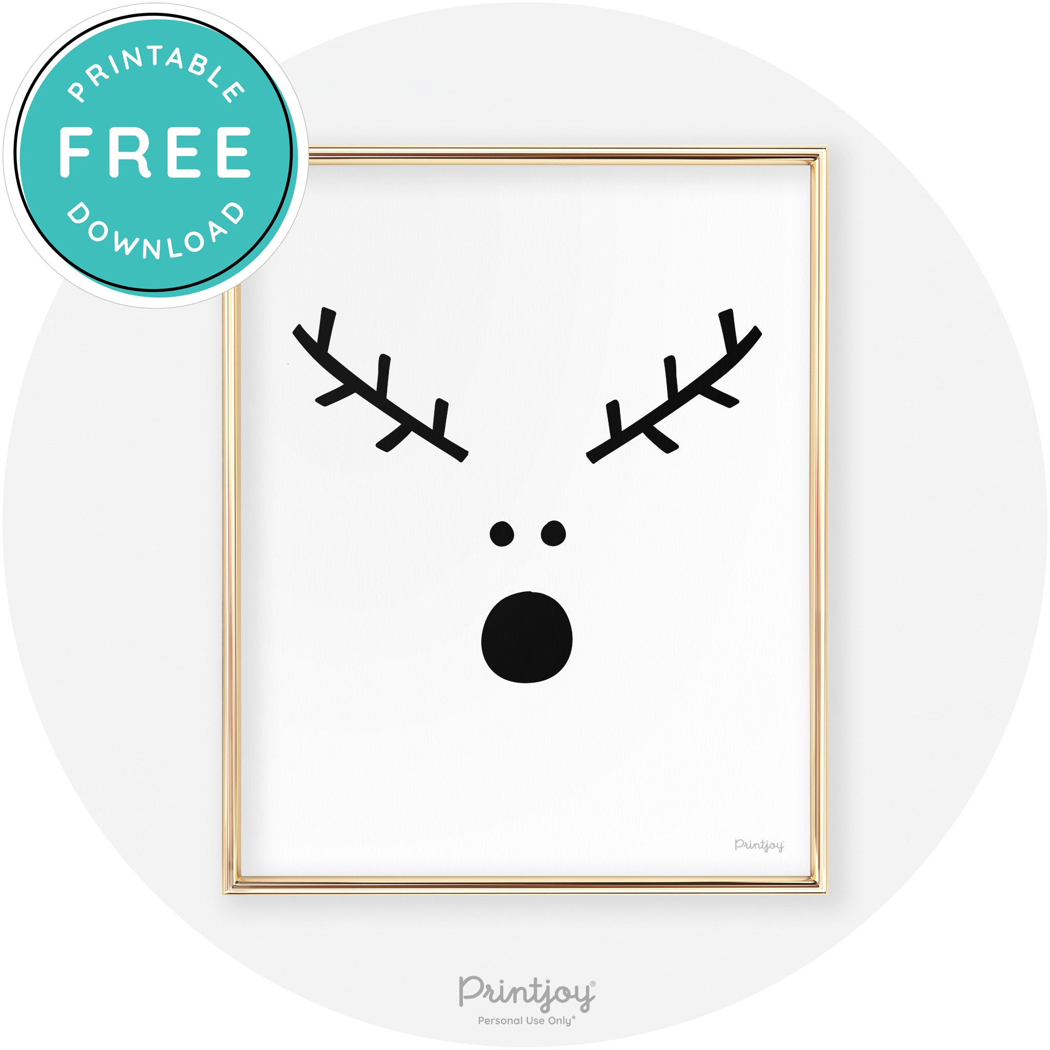 Simple Rudolph Reindeer Face Cute Chic Wall Art Free Printable - Printjoy