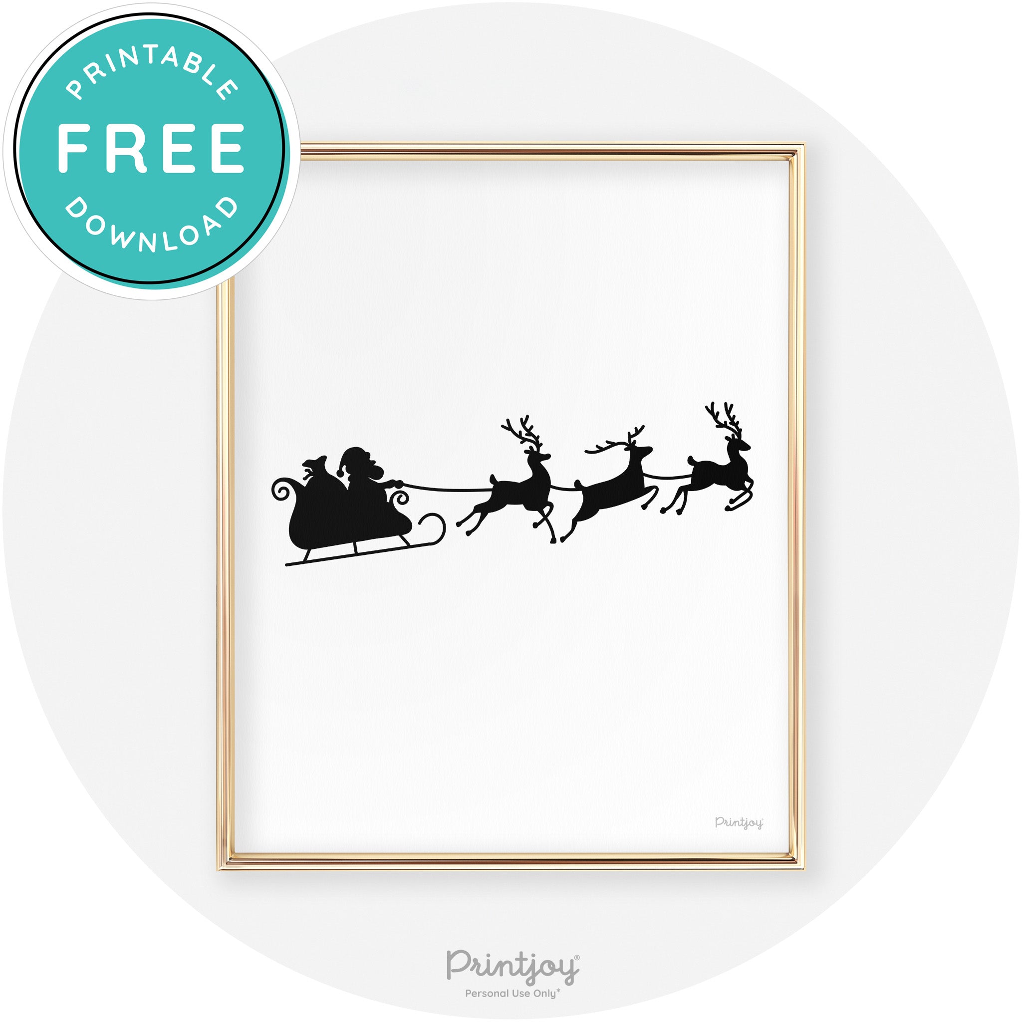 Santa Sleigh Reindeer Silhouette Cute Chic Wall Art Free Printable - Printjoy