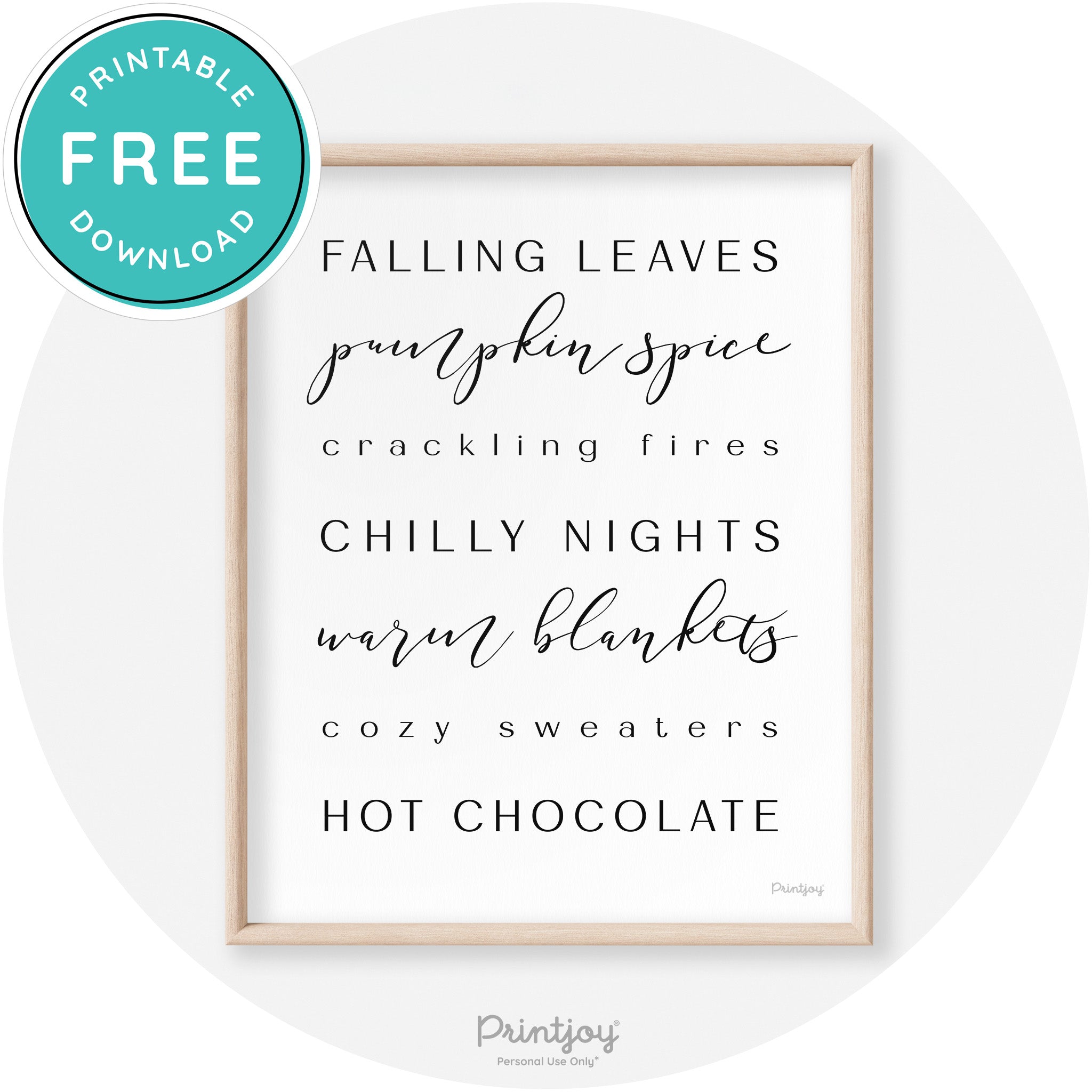 Fall Favorite Things Modern Transitional Decor Wall Art Free Printable - Printjoy