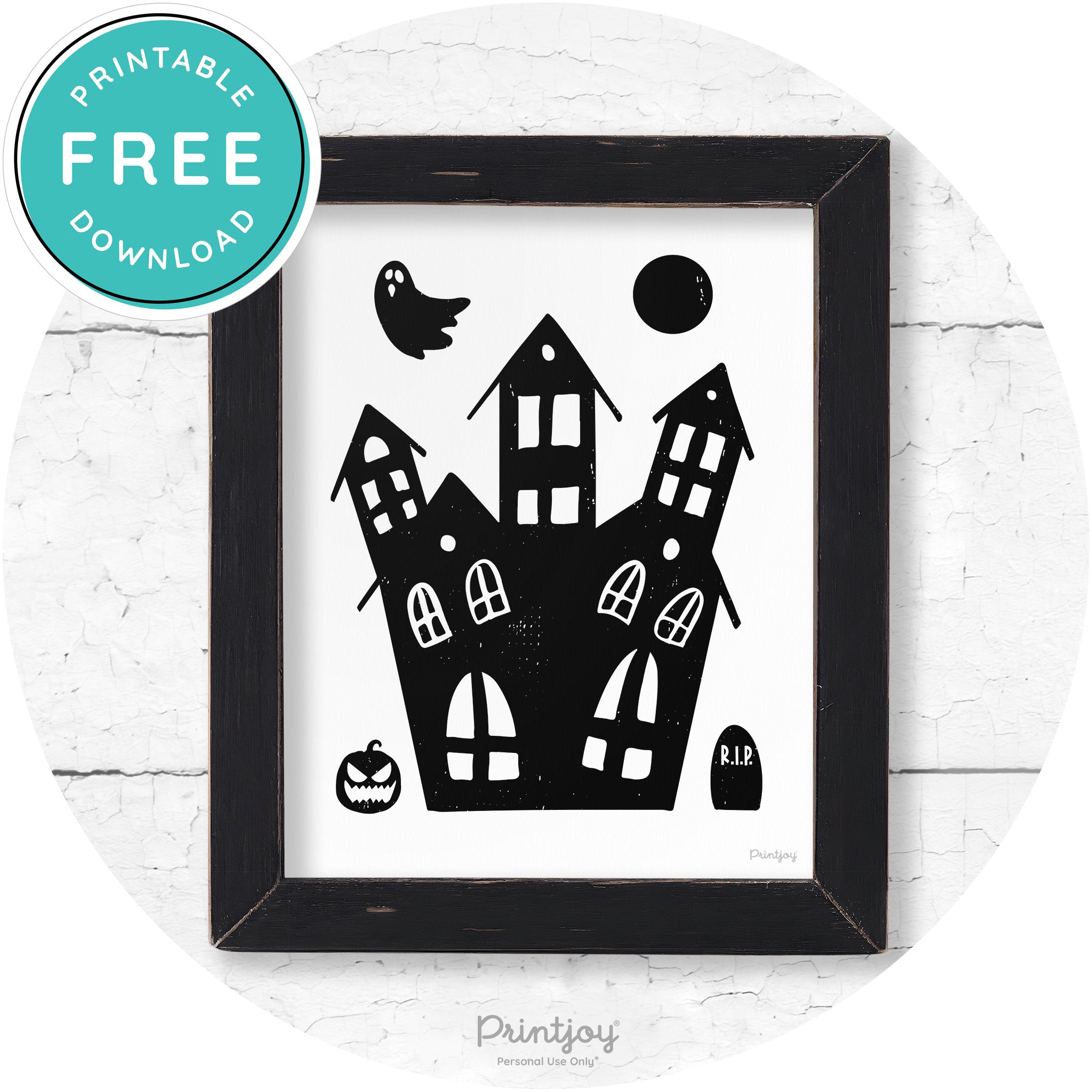 Fun Cute Haunted House Farmhouse Halloween Wall Art Free Printable - Printjoy