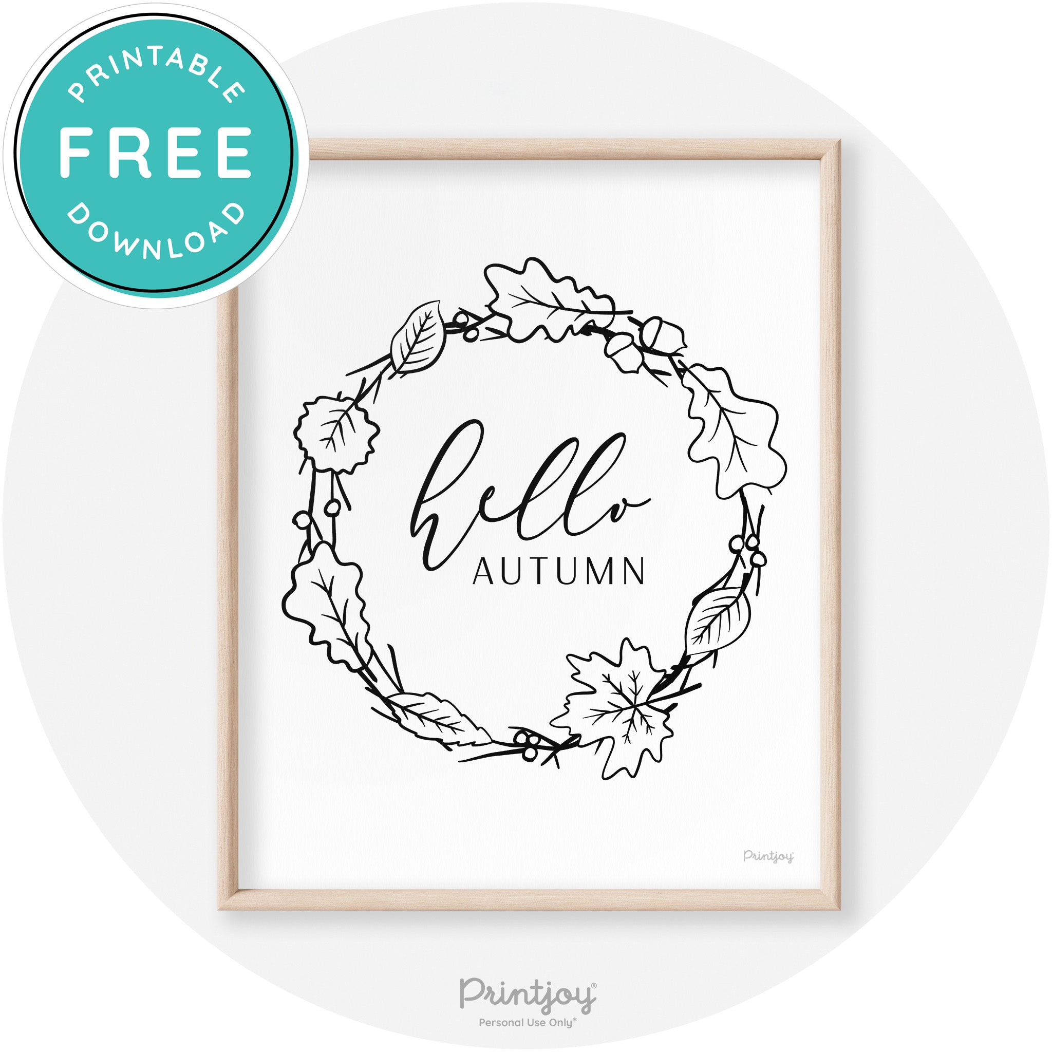 Hello Autumn Fall Wreath Transitional Decor Wall Art Free Printable - Printjoy