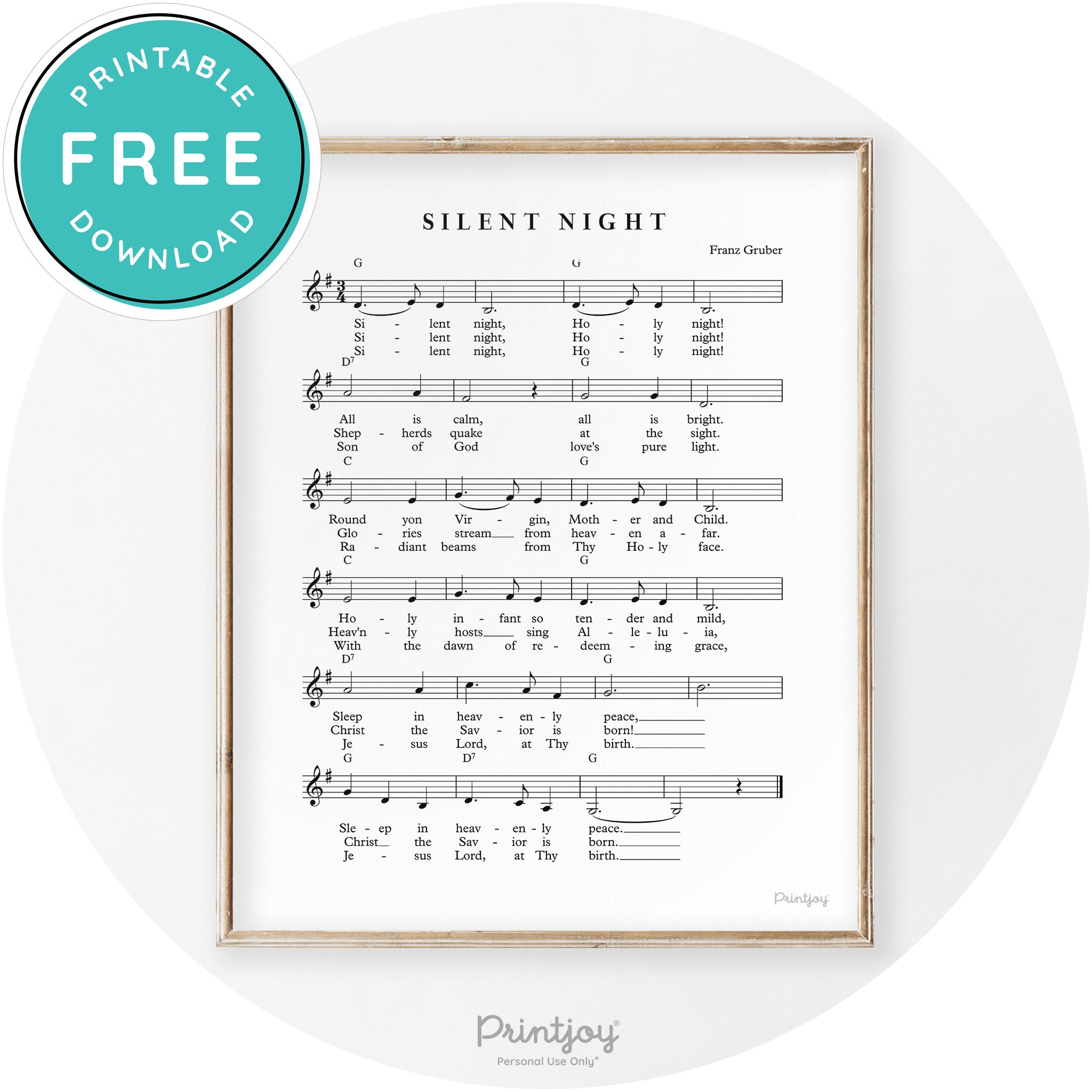 Silent Night Sheet Music Christmas Transitional Art Decor Free Printable