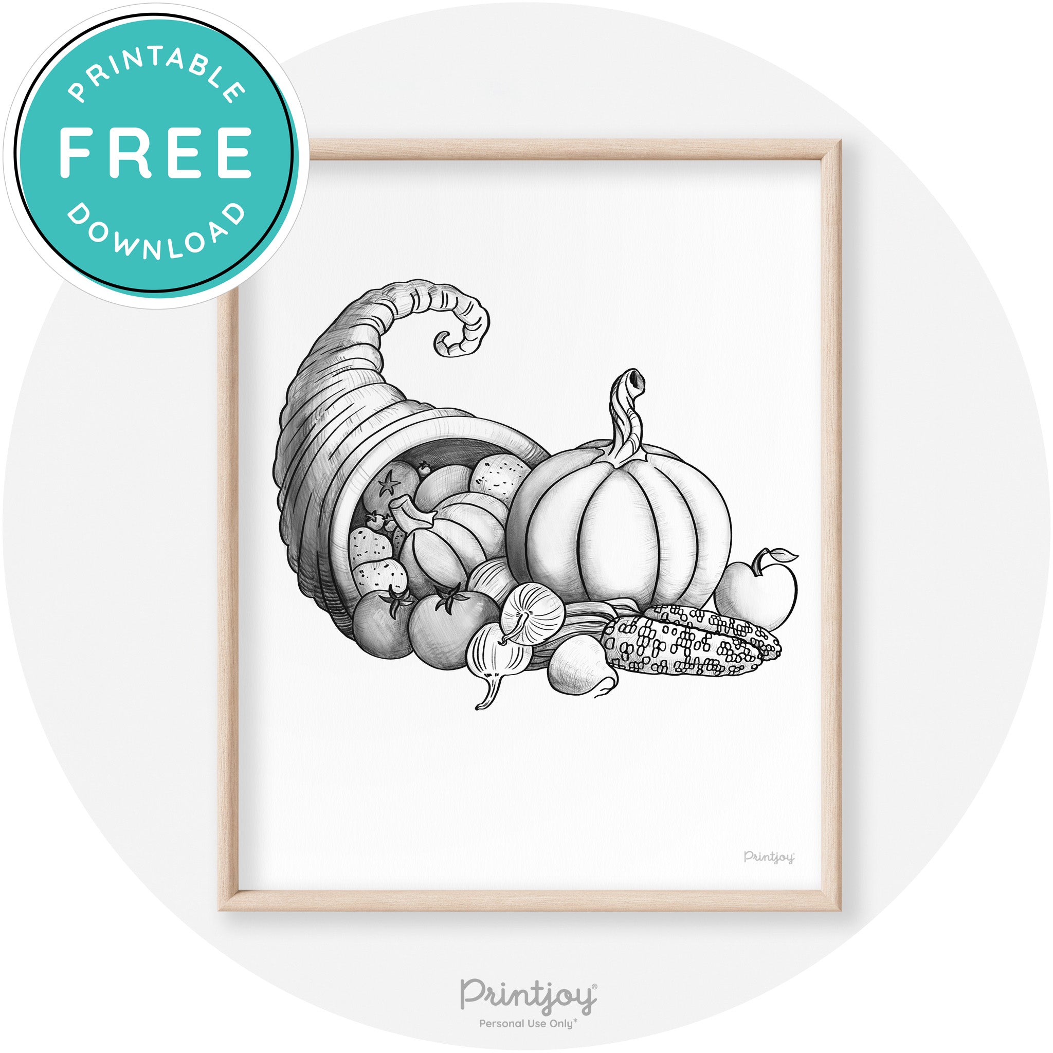 Cornucopia Drawing Thanksgiving Transitional Wall Art Free Printable - Printjoy