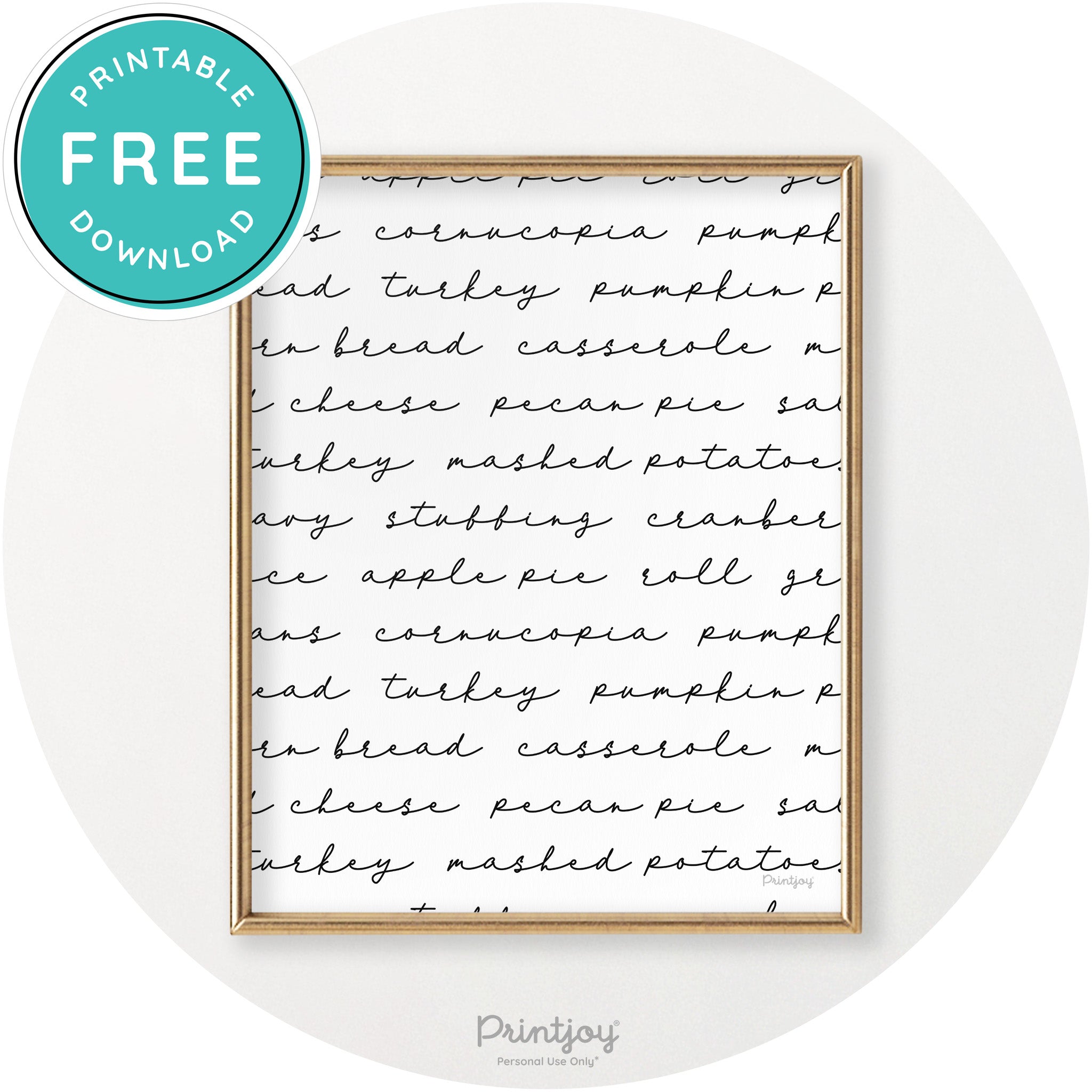 Thanksgiving Dinner List Cute Modern Chic Wall Art Printable - Printjoy