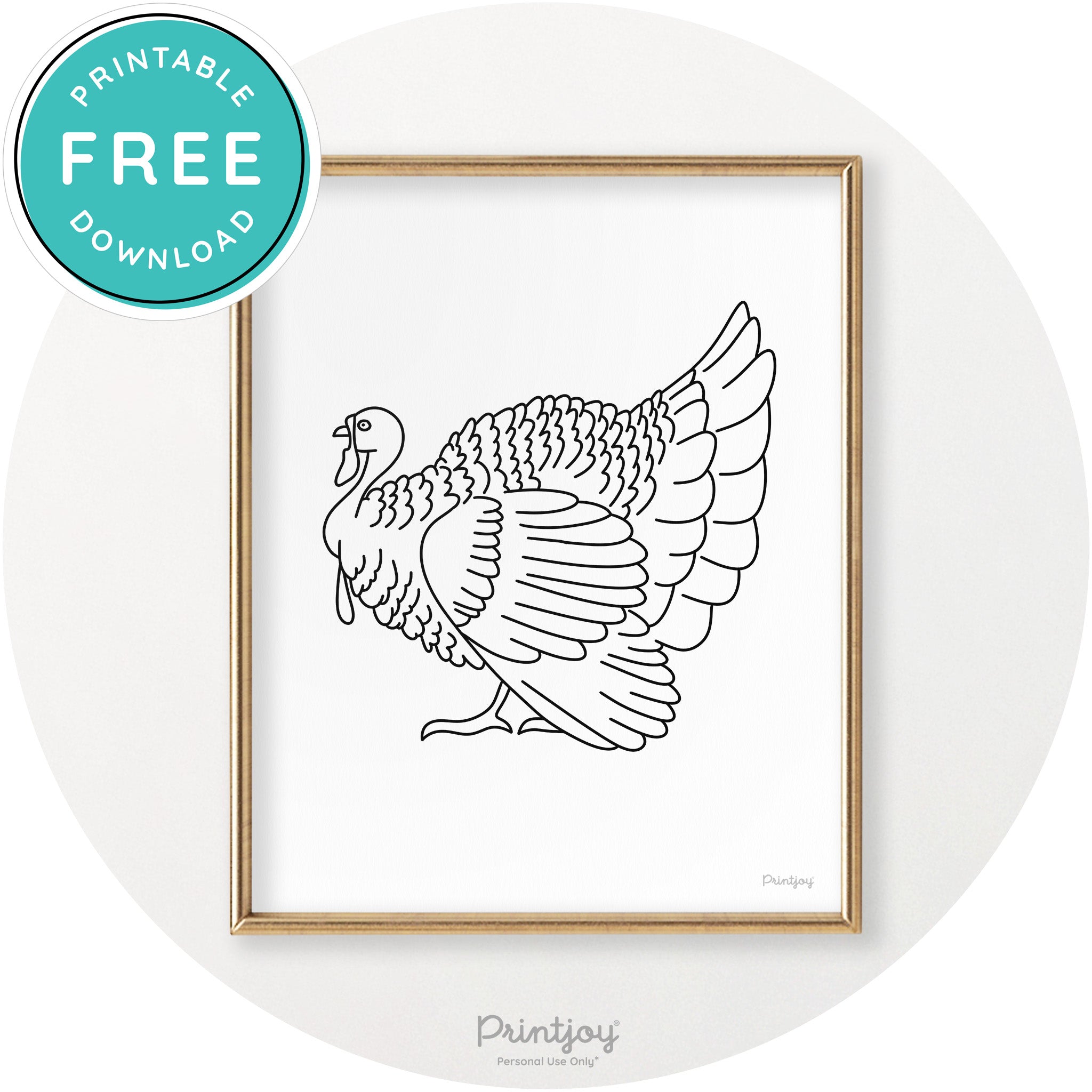 Turkey Line Art Thanksgiving Cute Modern Chic Wall Art Printable - Printjoy