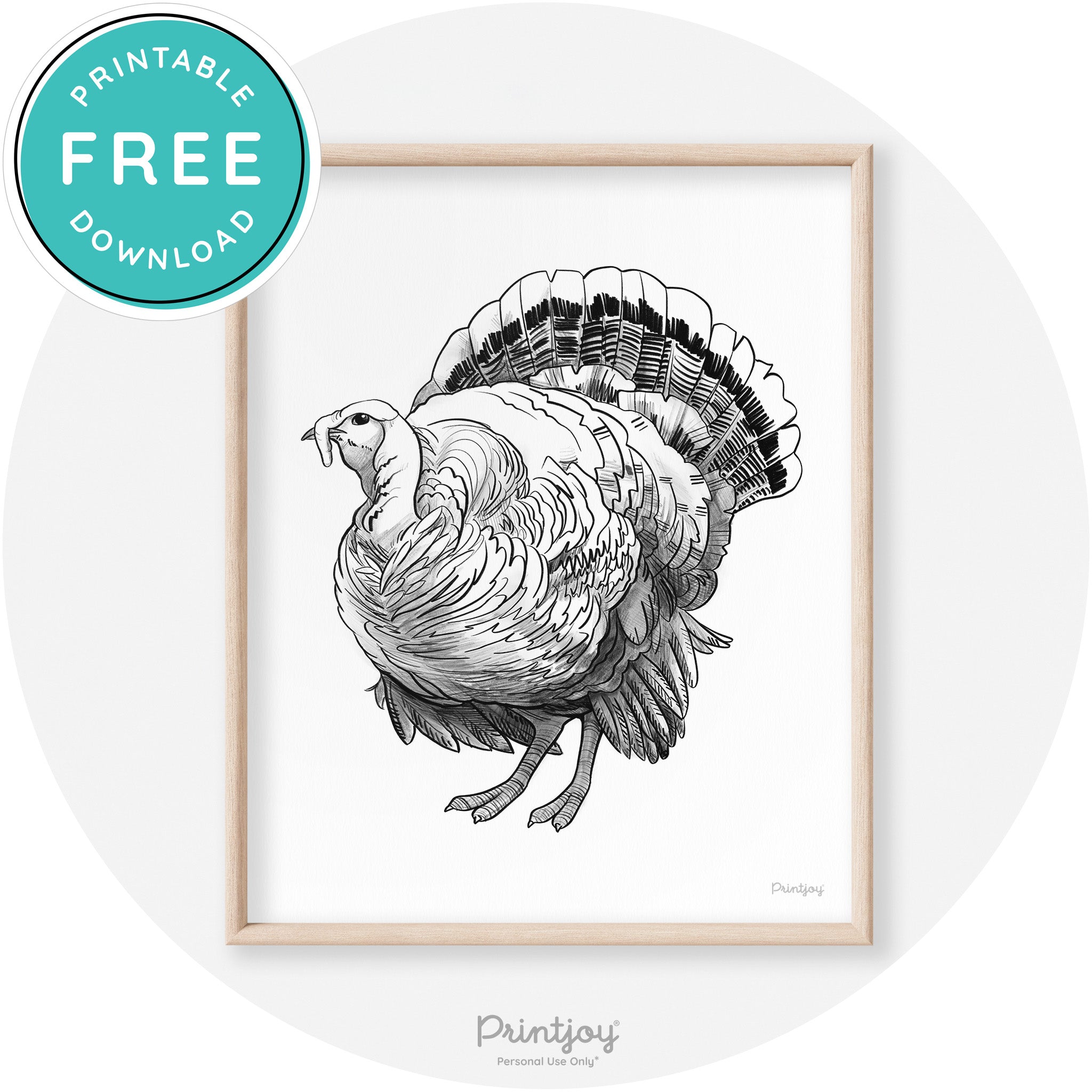 Turkey Drawing Thanksgiving Transitional Wall Art Decor Free Printable - Printjoy