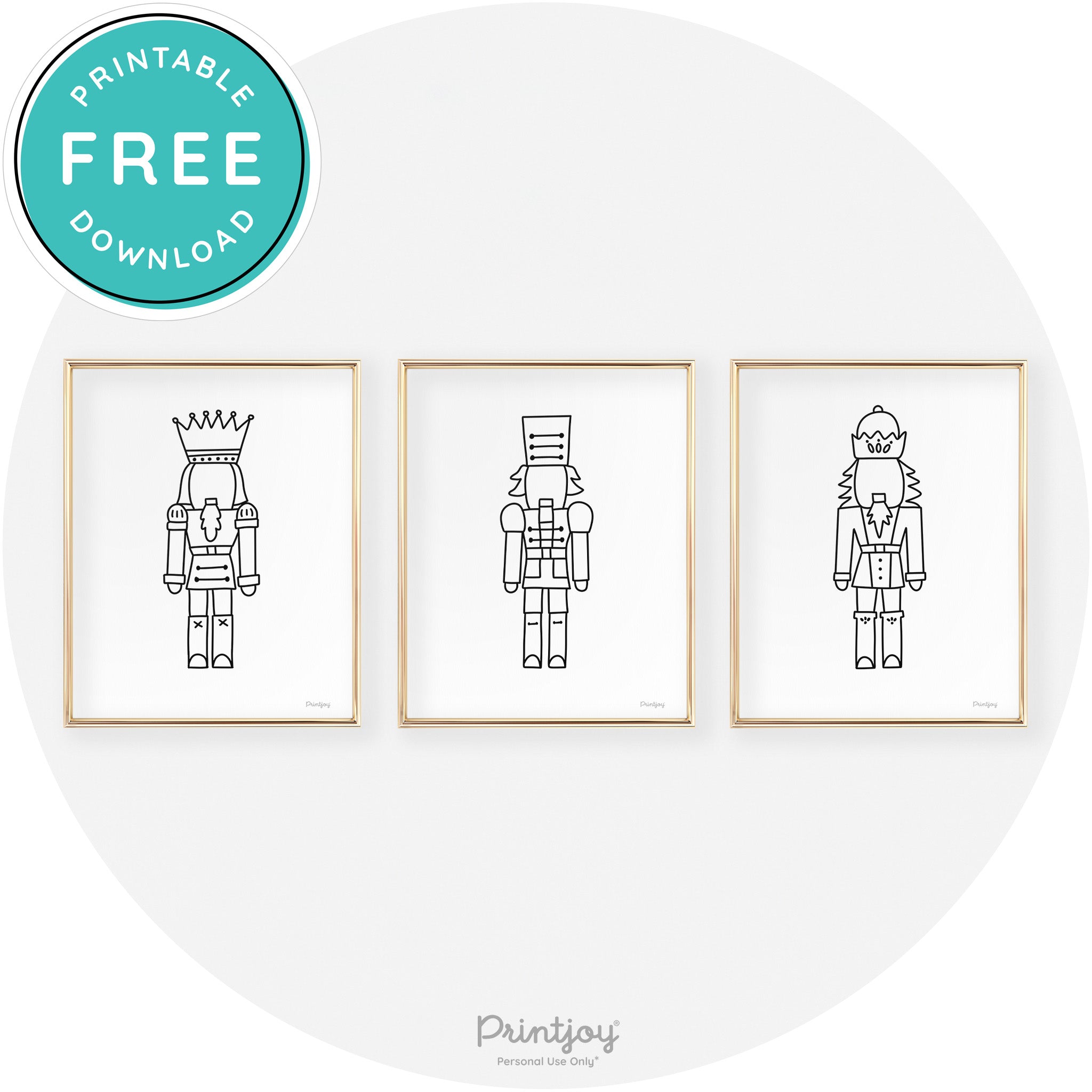 Nutcracker Line Art Set Of 3 Cute Christmas Chic Wall Art Free Printable - Printjoy
