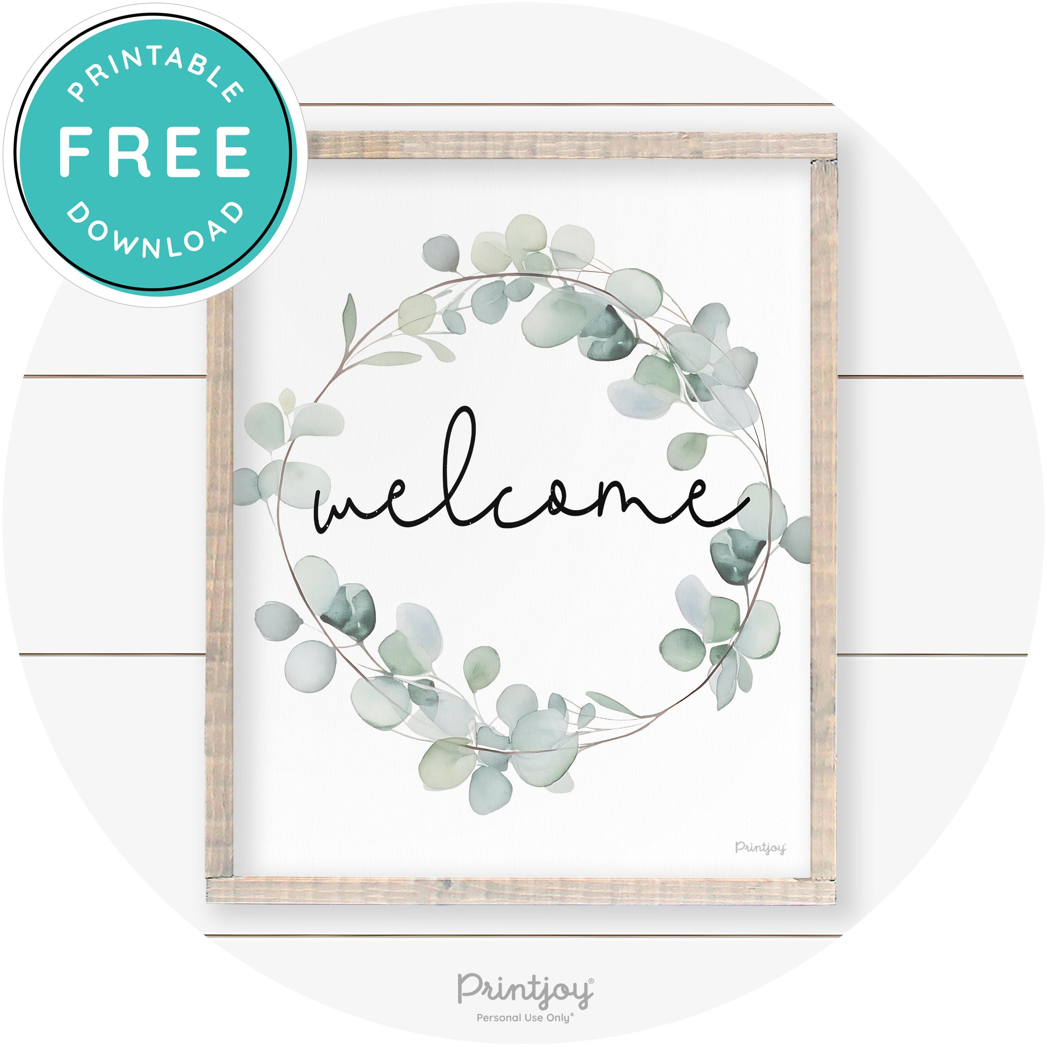 Welcome Watercolor Eucalyptus Wreath Farmhouse Art Free Printable - Printjoy