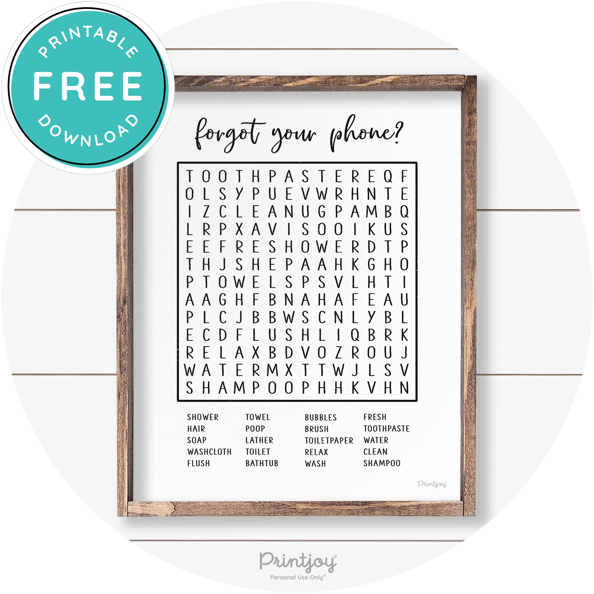 Forgot Your Phone Word Search Funny Bathroom Art Free Printable