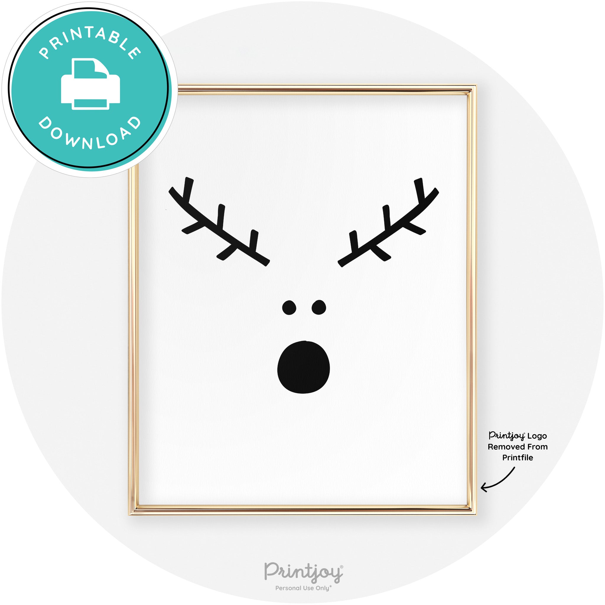 Simple Rudolph Reindeer Face Cute Chic Wall Art Free Printable - Printjoy