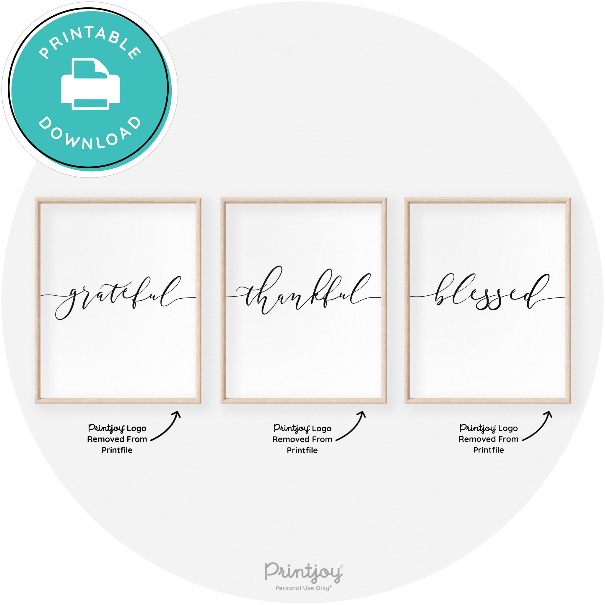Grateful Thankful Blessed Set Of 3 Transitional Wall Art Free Printable - Printjoy