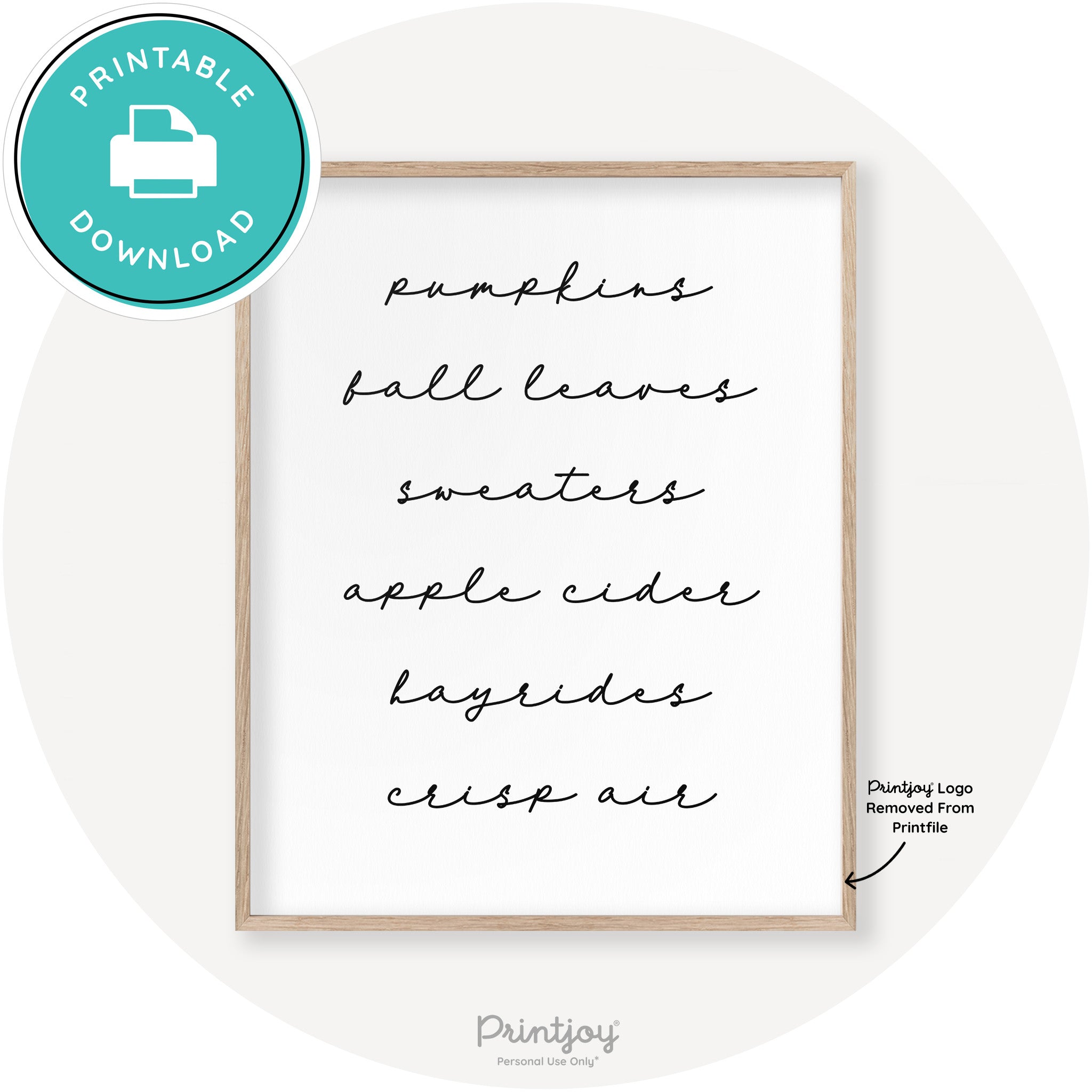 Fall Favorite Things Cute Modern Chic Decor Wall Art Printable - Printjoy
