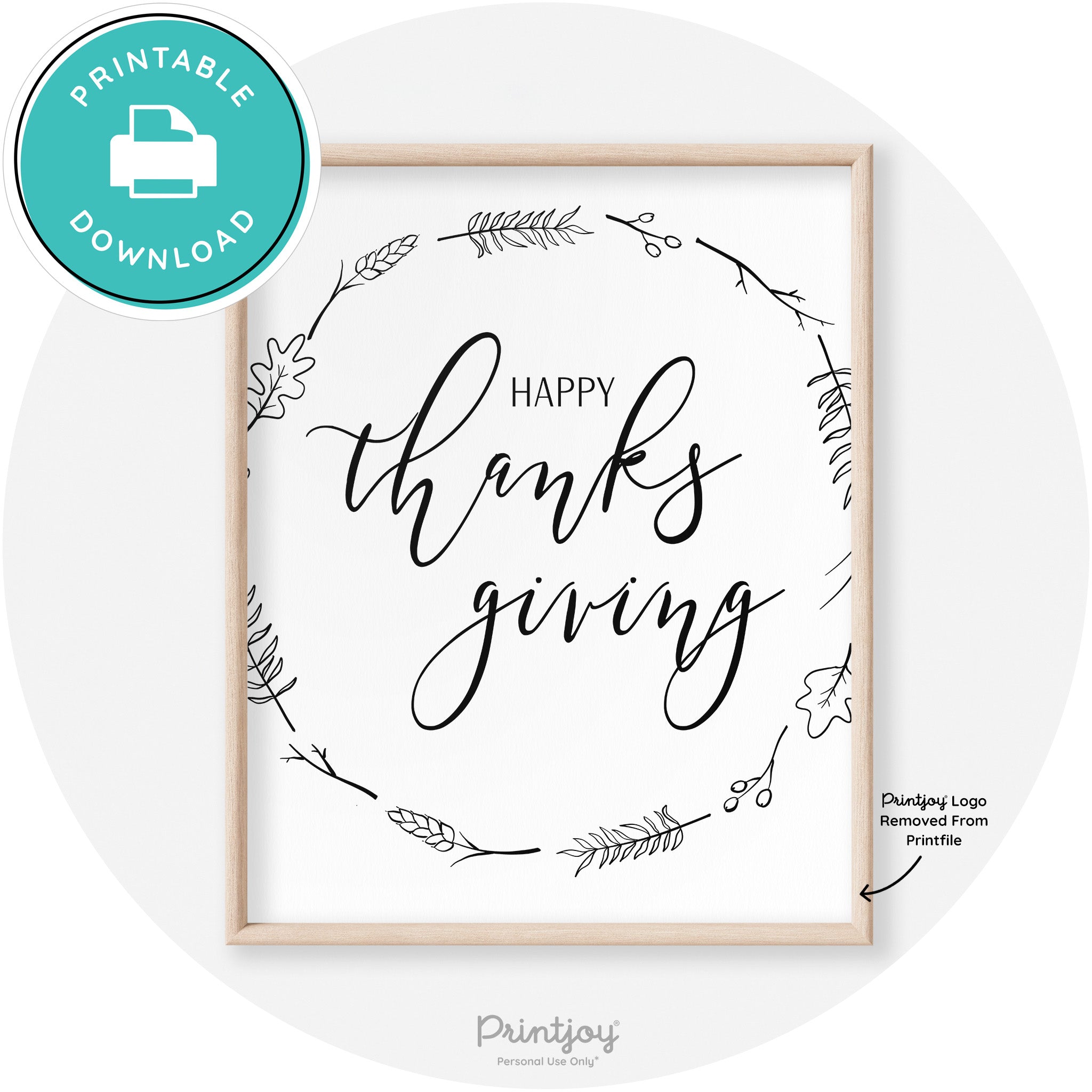 Happy Thanksgiving Wreath Transitional Wall Art Decor Free Printable - Printjoy