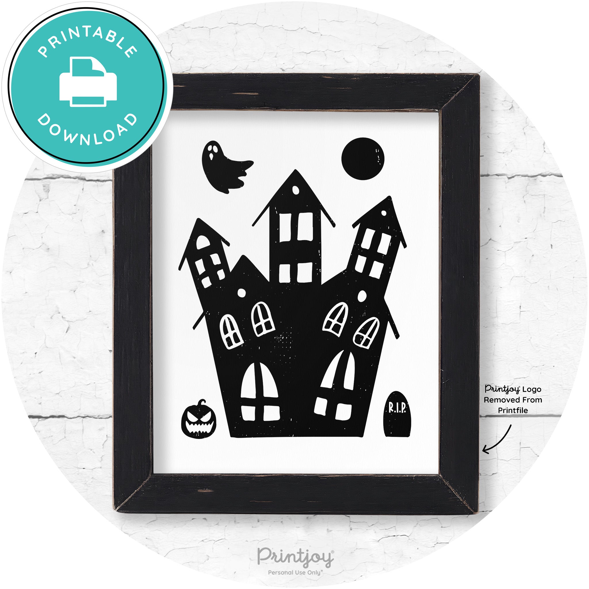 Fun Cute Haunted House Farmhouse Halloween Wall Art Free Printable - Printjoy