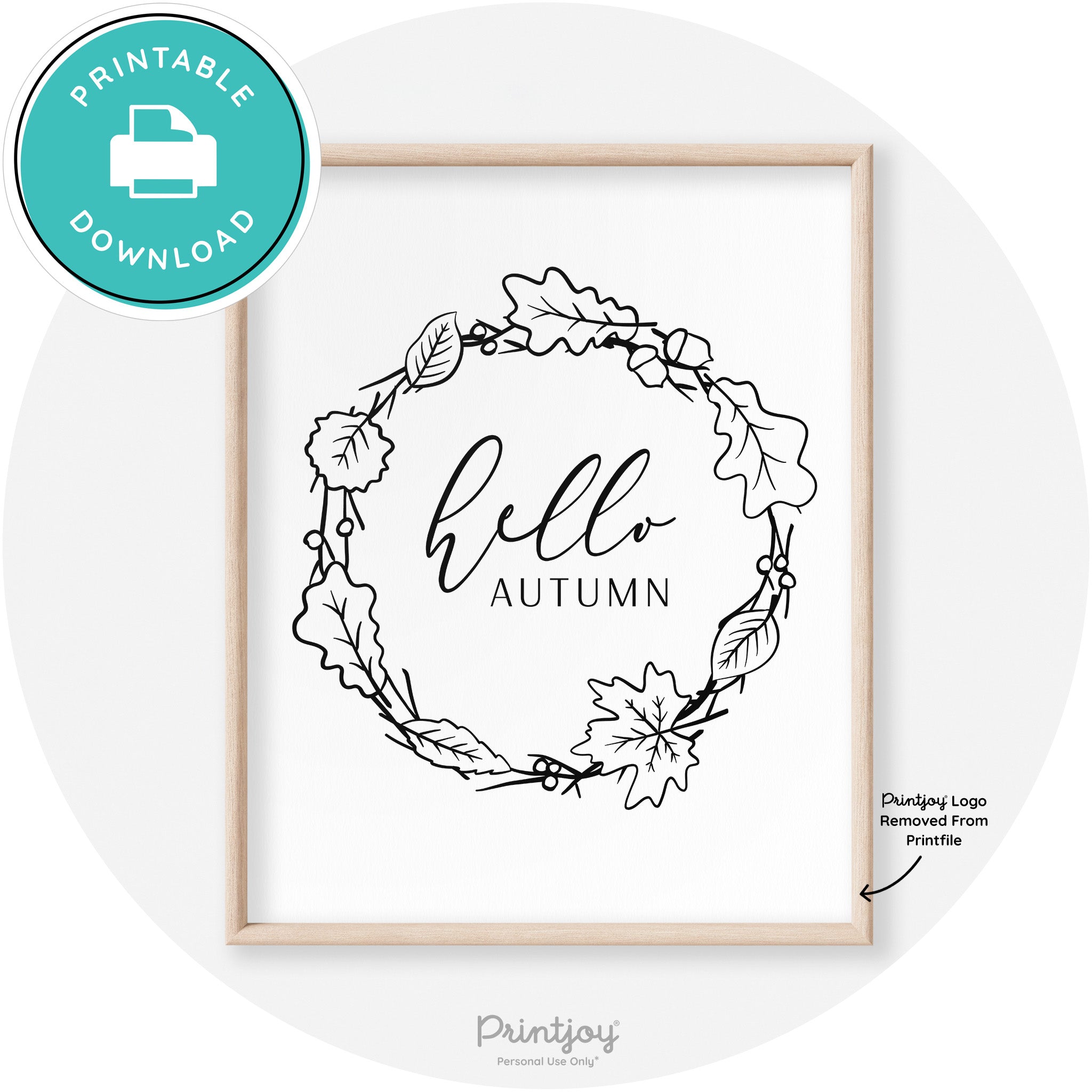 Hello Autumn Fall Wreath Transitional Decor Wall Art Free Printable - Printjoy