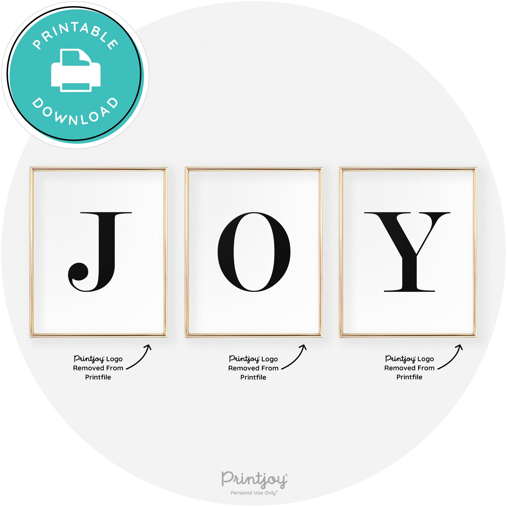 Joy Letters Set Of 3 Cute Christmas Modern Chic Wall Art Free Printable - Printjoy