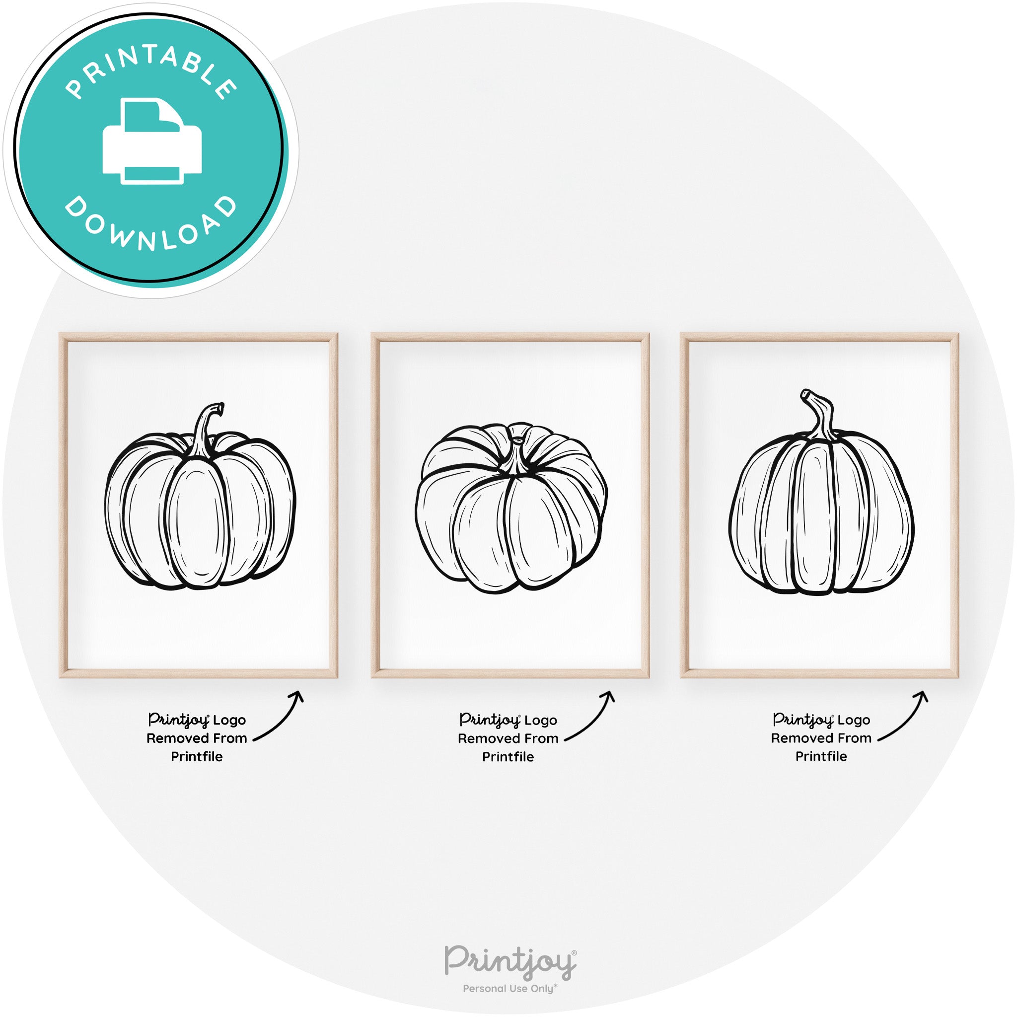 Pumpkin Drawings Set Of 3 Modern Transitional Wall Art Free Printable - Printjoy