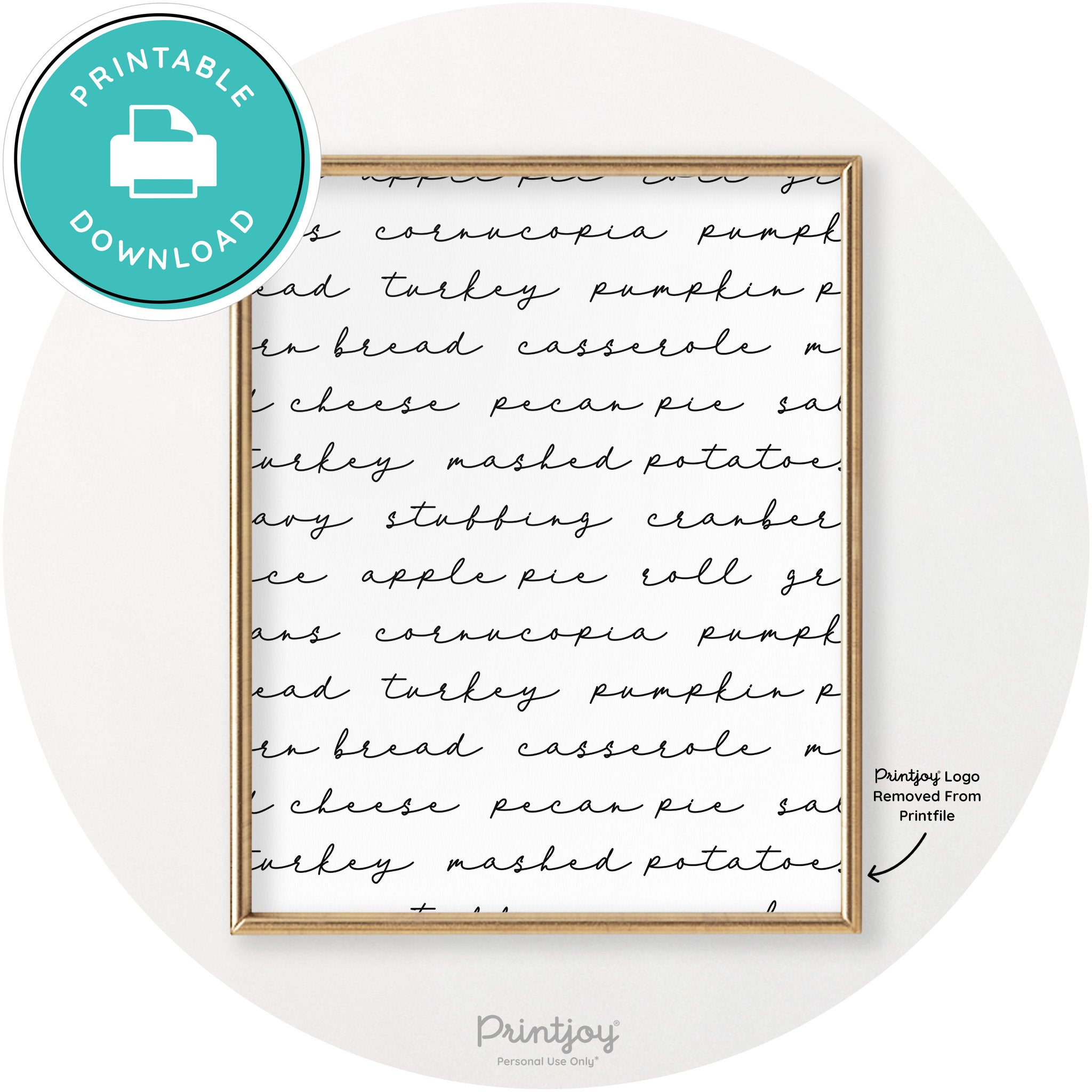 Thanksgiving Dinner List Cute Modern Chic Wall Art Printable - Printjoy