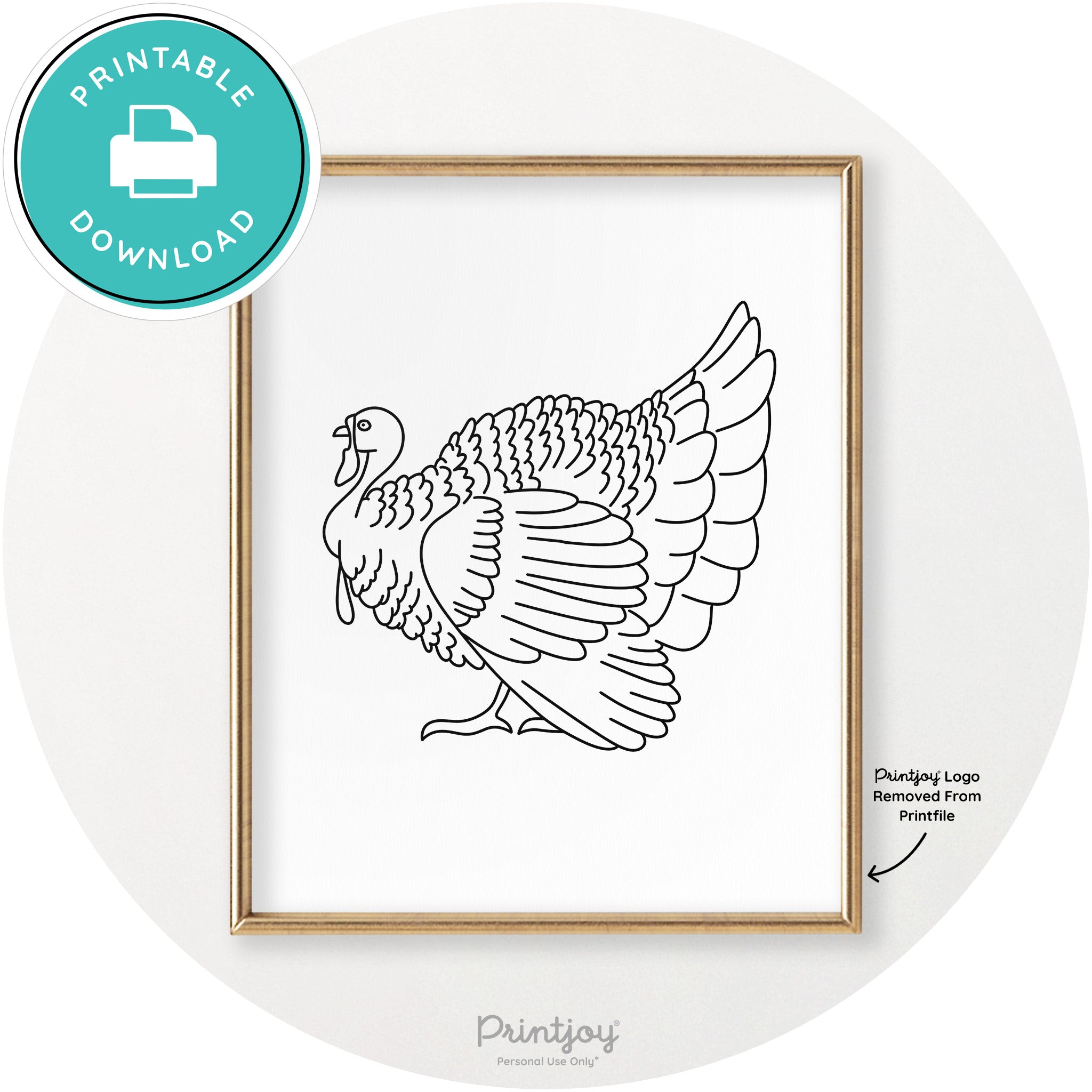 Turkey Line Art Thanksgiving Cute Modern Chic Wall Art Printable - Printjoy