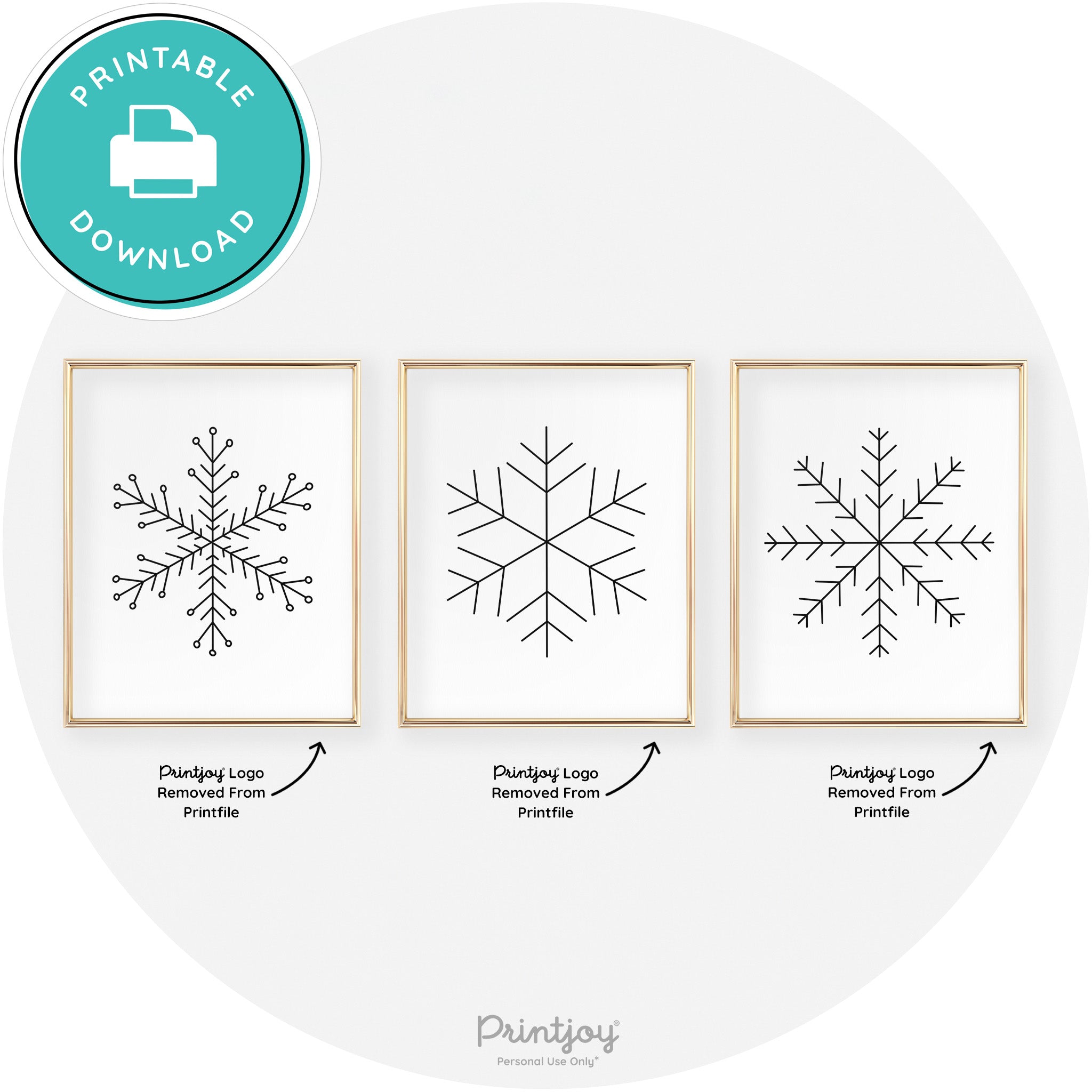 Snowflake Line Art Set Of 3 Cute Christmas Chic Wall Art Free Printable - Printjoy