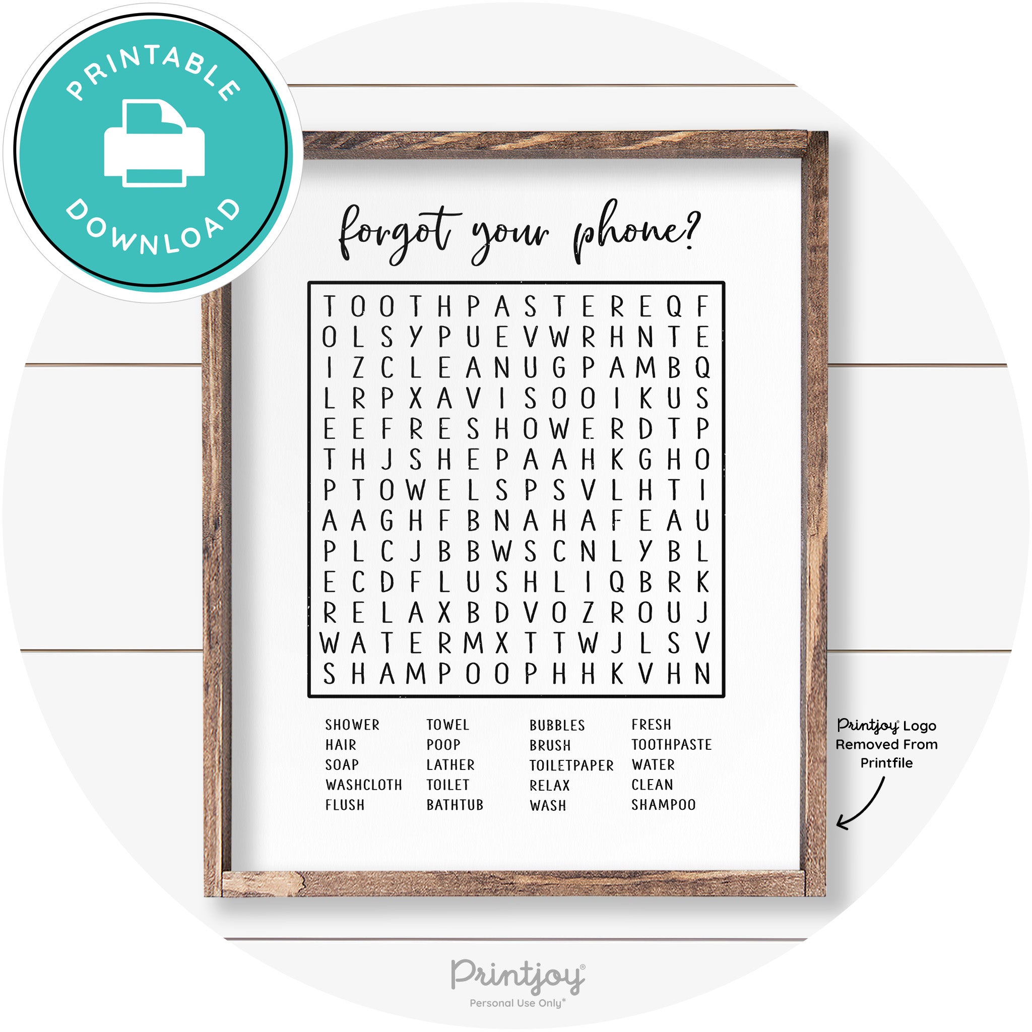Forgot Your Phone Word Search Funny Bathroom Art Free Printable