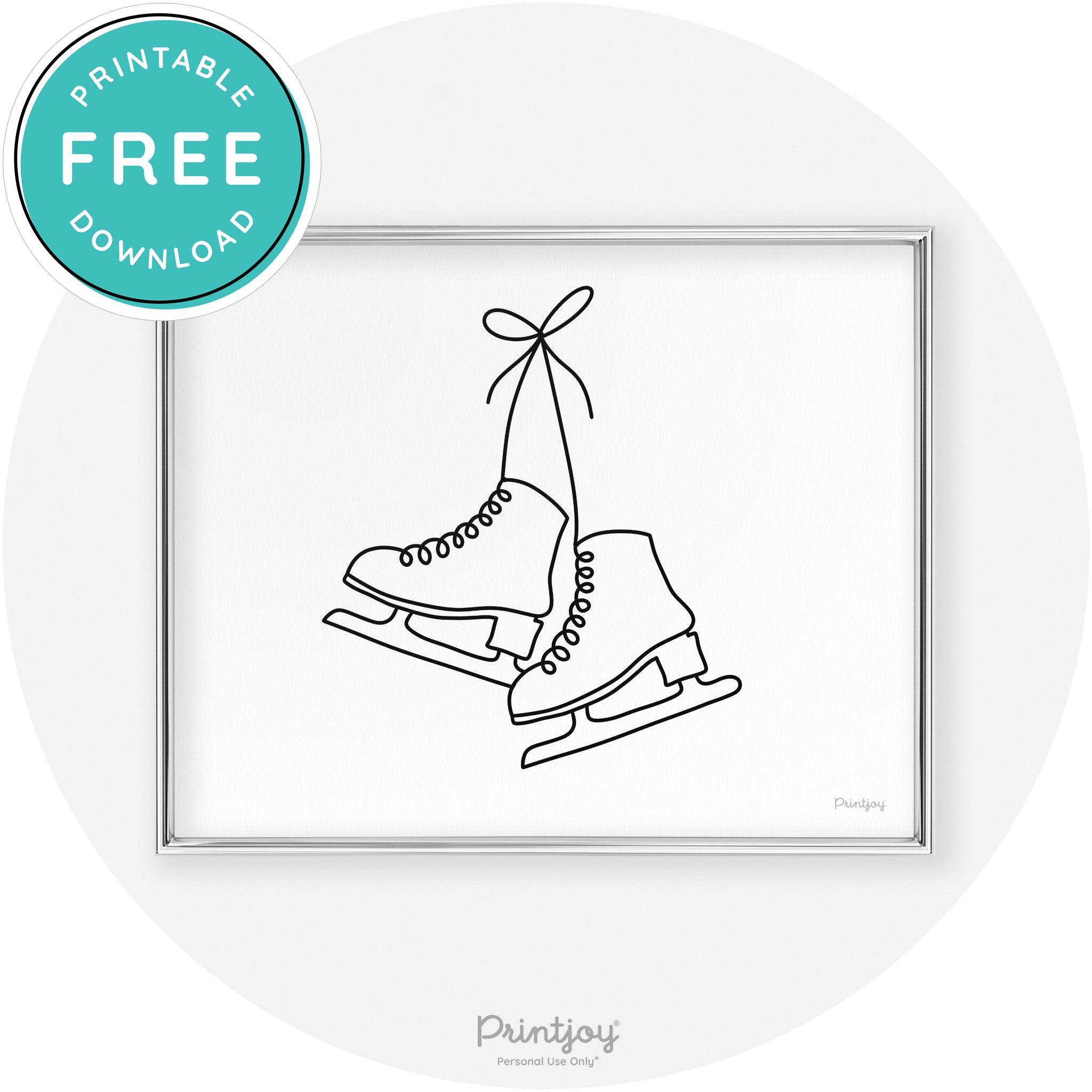 Ice Skates Line Art Cute Winter Modern Chic Wall Art Free Printable - Printjoy