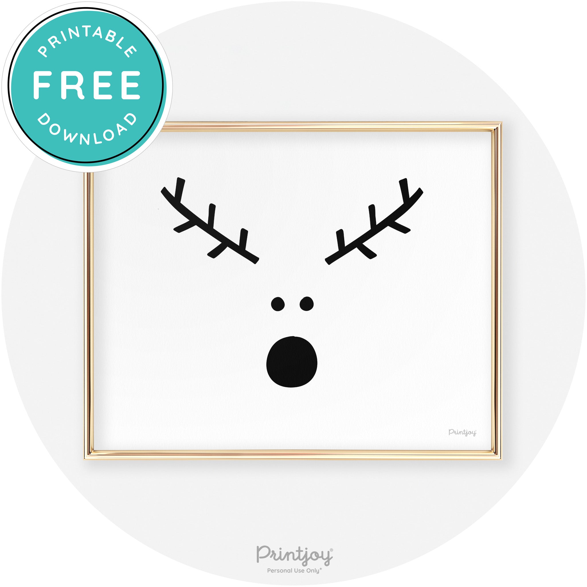 Simple Rudolph Reindeer Face Cute Chic Wall Art Free Printable - Printjoy