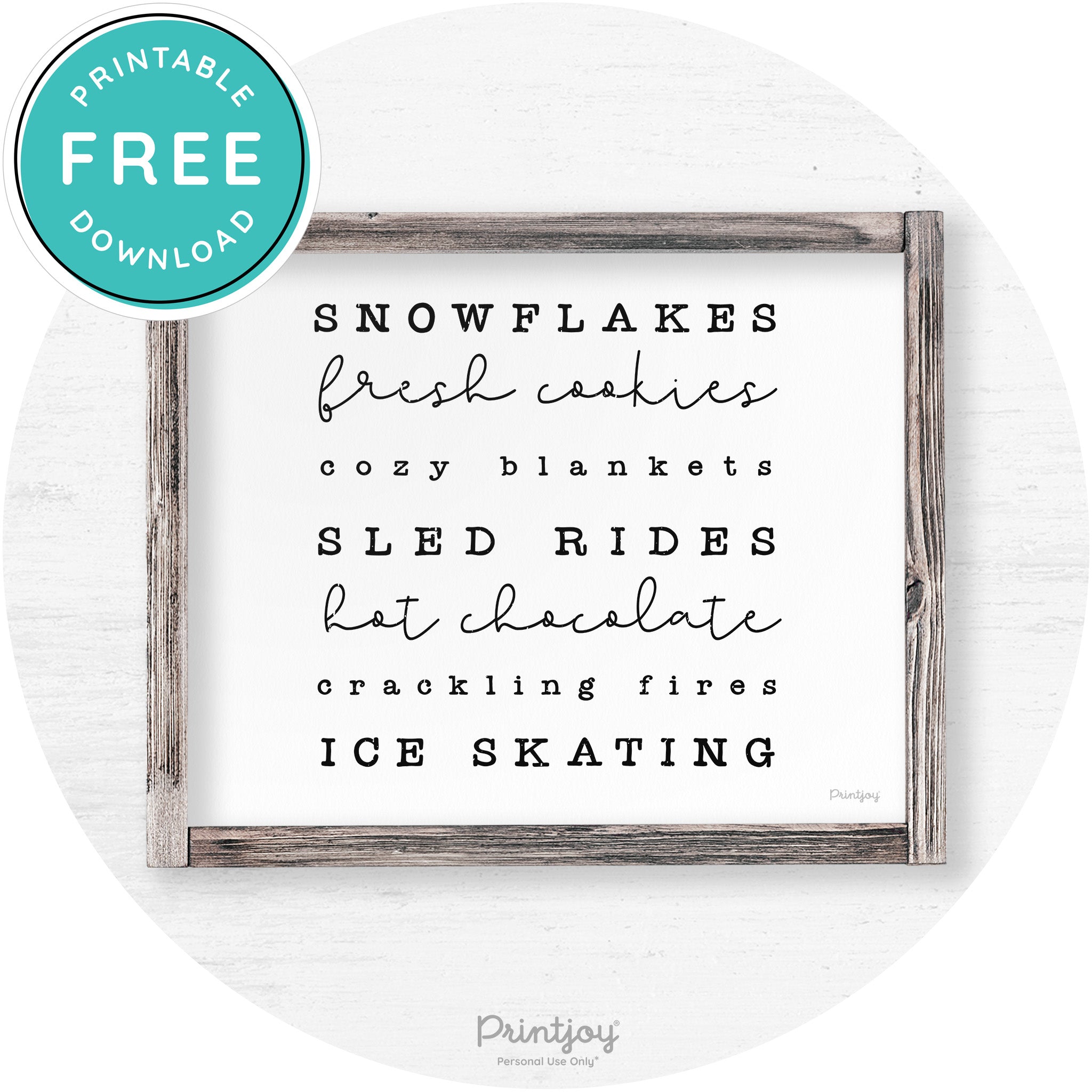 Winter Favorite Things Rustic Farmhouse Wall Art Decor Free Printable - Printjoy