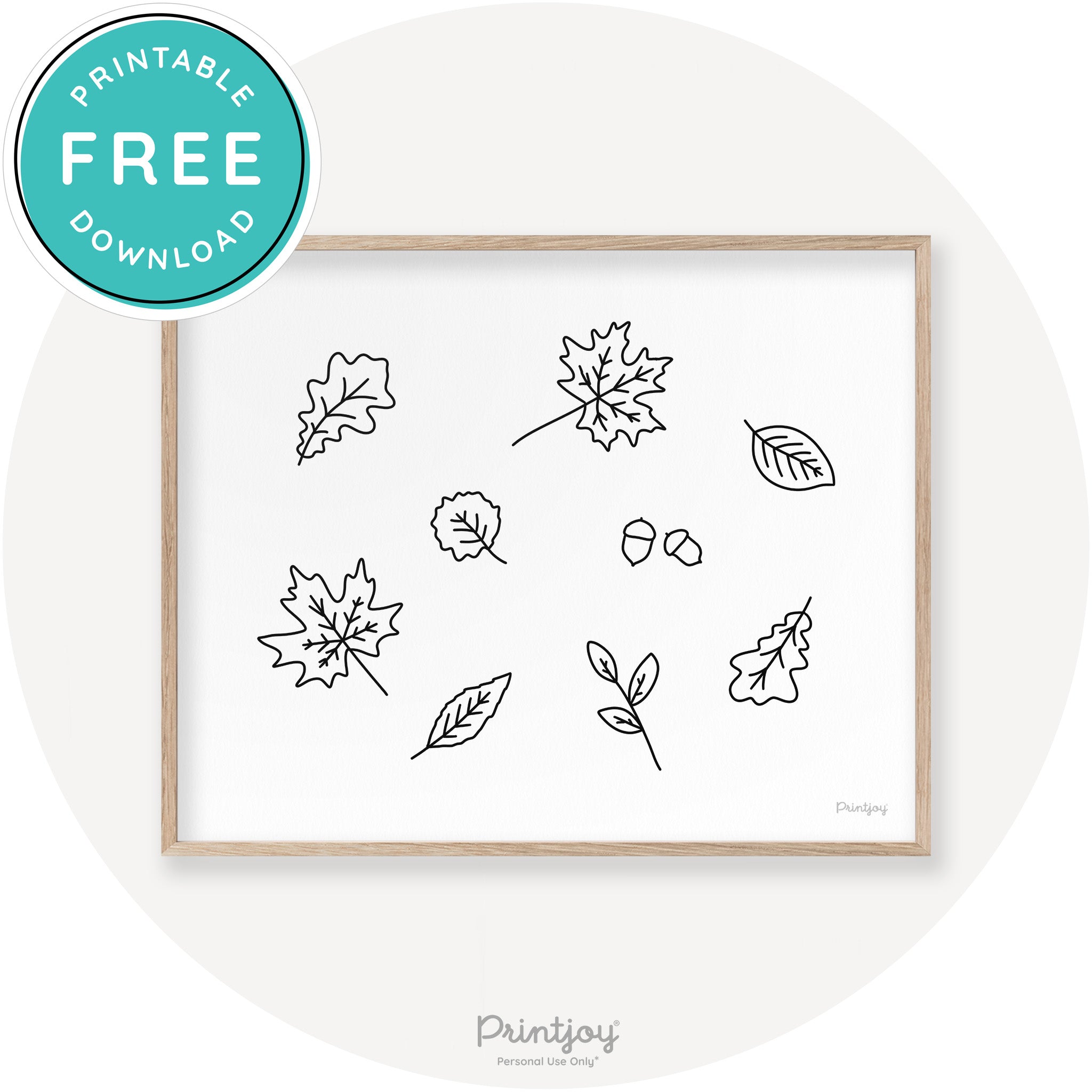 Fall Leaves Line Art Cute Fall Modern Chic Wall Art Printable - Printjoy