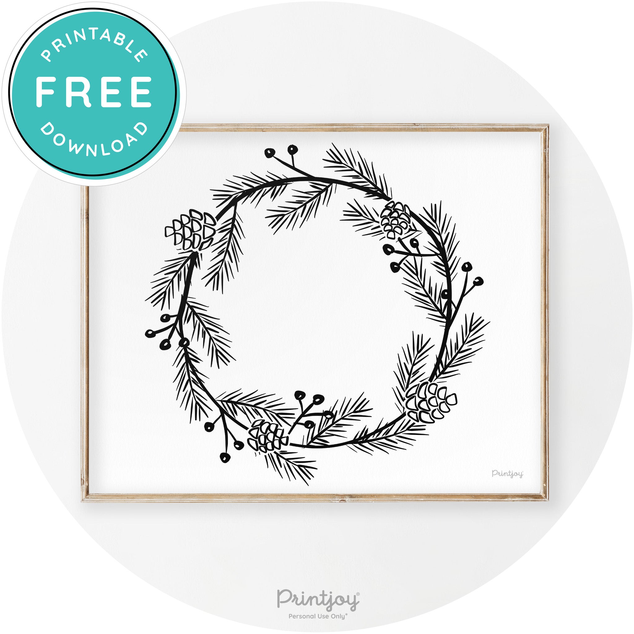 Christmas Wreath Drawing Modern Transitional Wall Art Free Printable