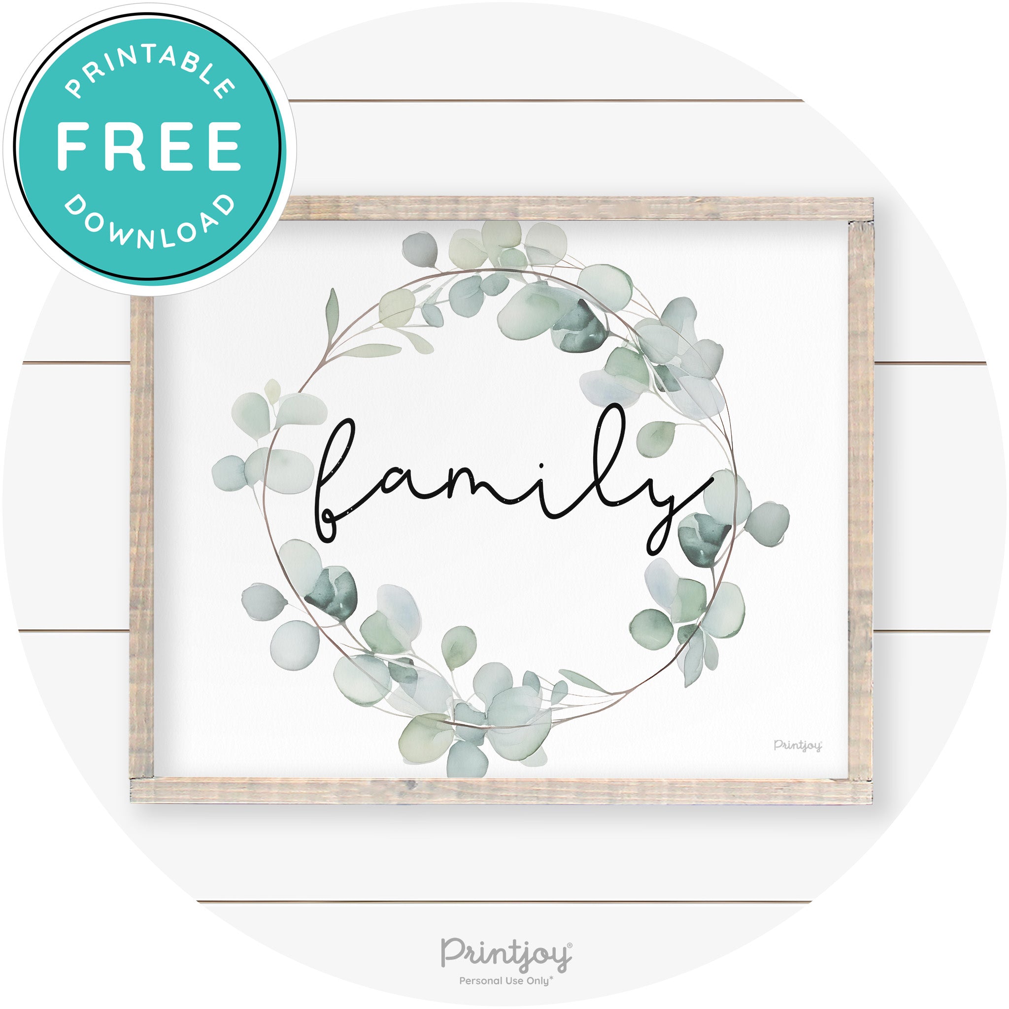 Family Watercolor Eucalyptus Wreath Farmhouse Art Free Printable - Printjoy