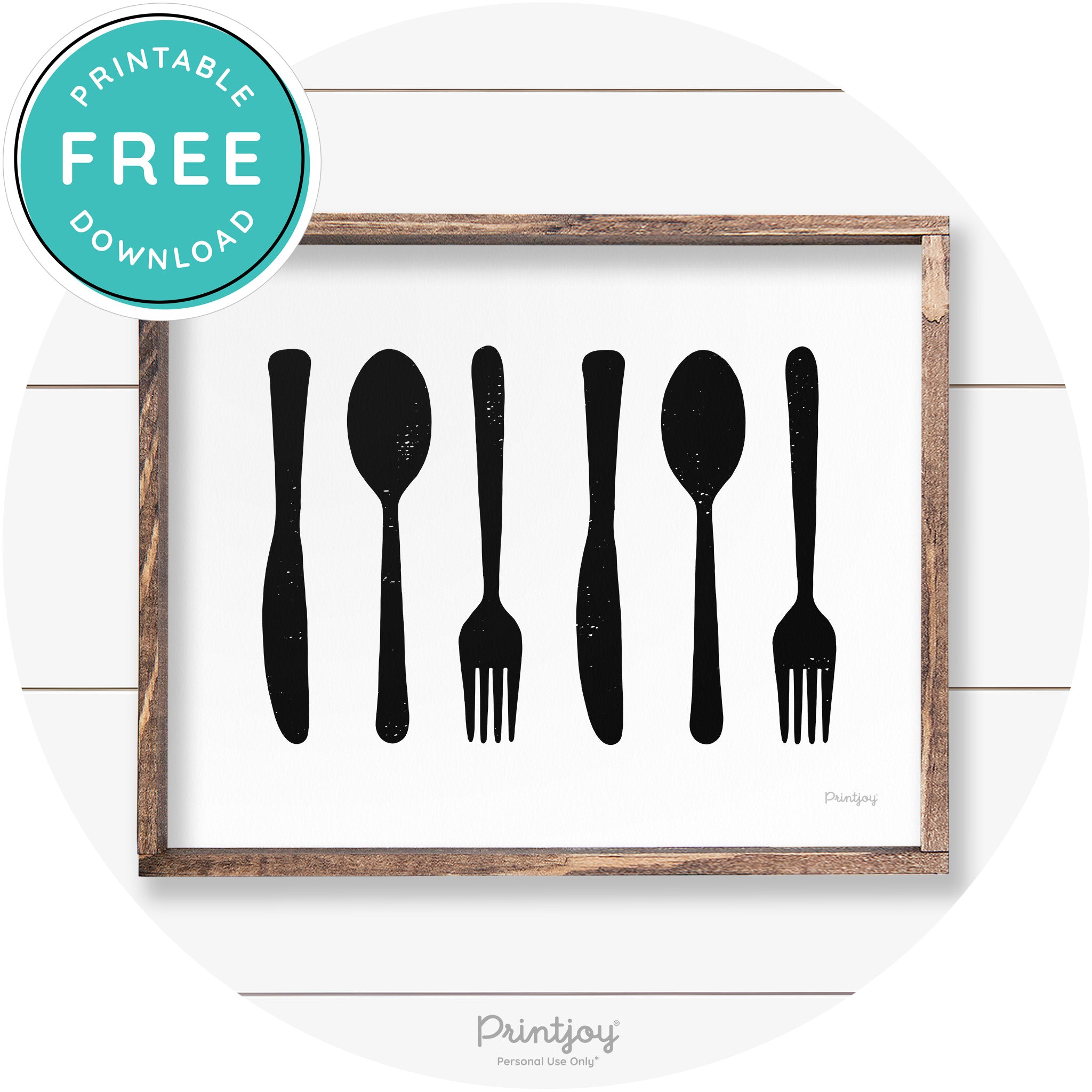 Fork Spoon Knife Pattern Farmhouse Kitchen Wall Art Free Printable - Printjoy