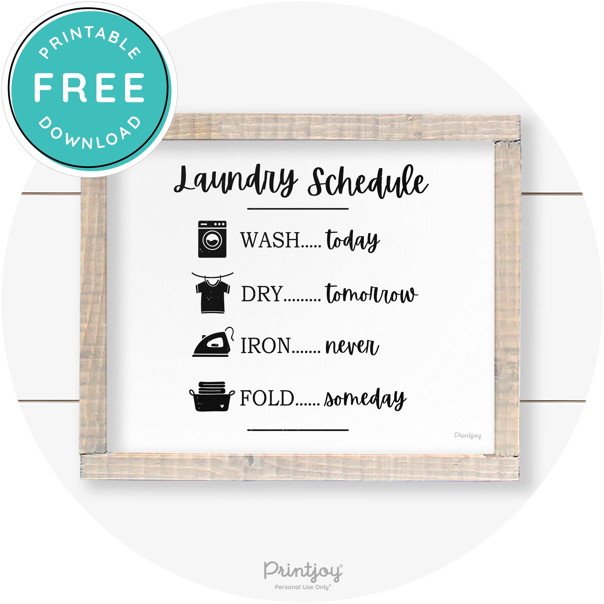 Laundry Schedule Funny Cute Farmhouse Wall Art Decor Free Printable - Printjoy
