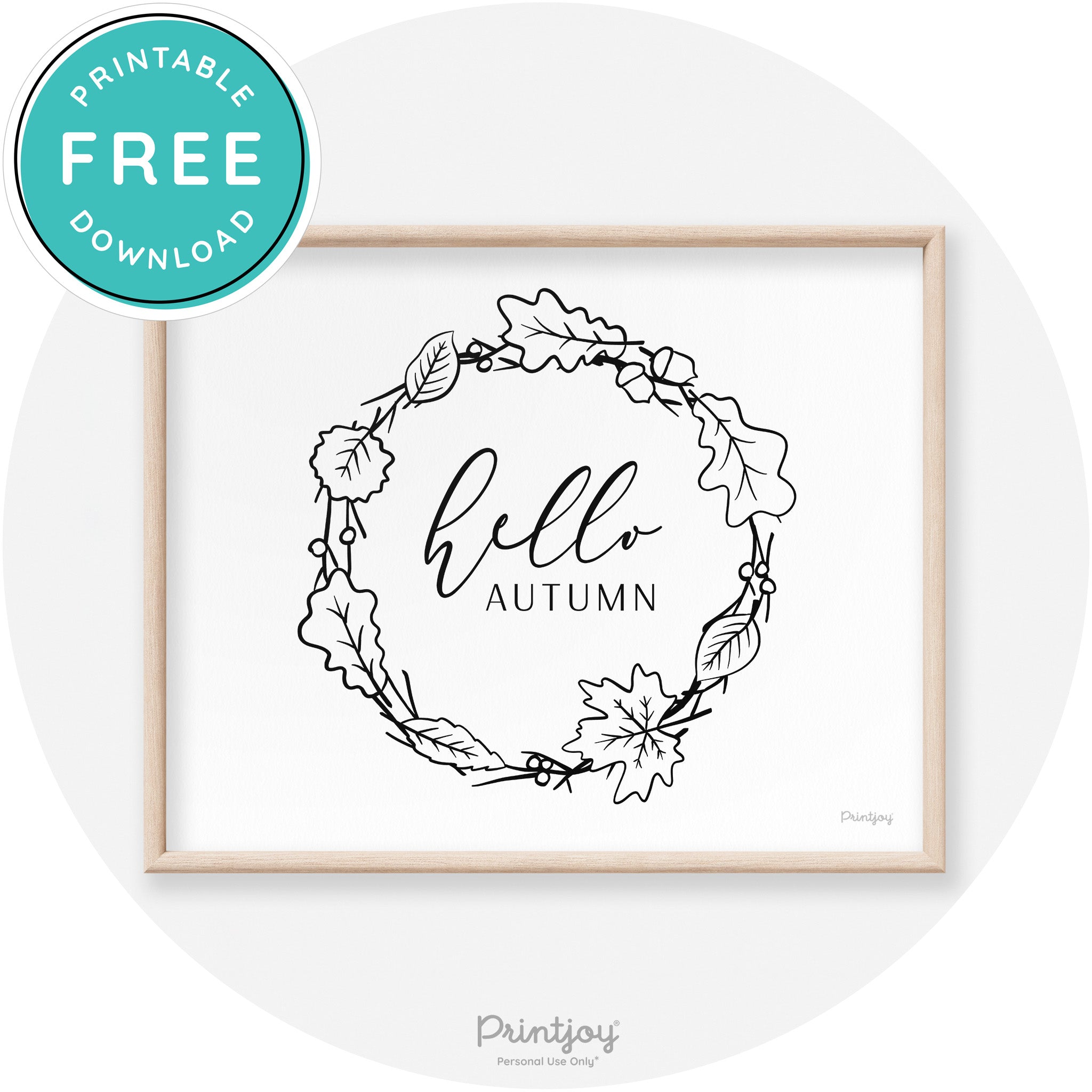 Hello Autumn Fall Wreath Transitional Decor Wall Art Free Printable - Printjoy