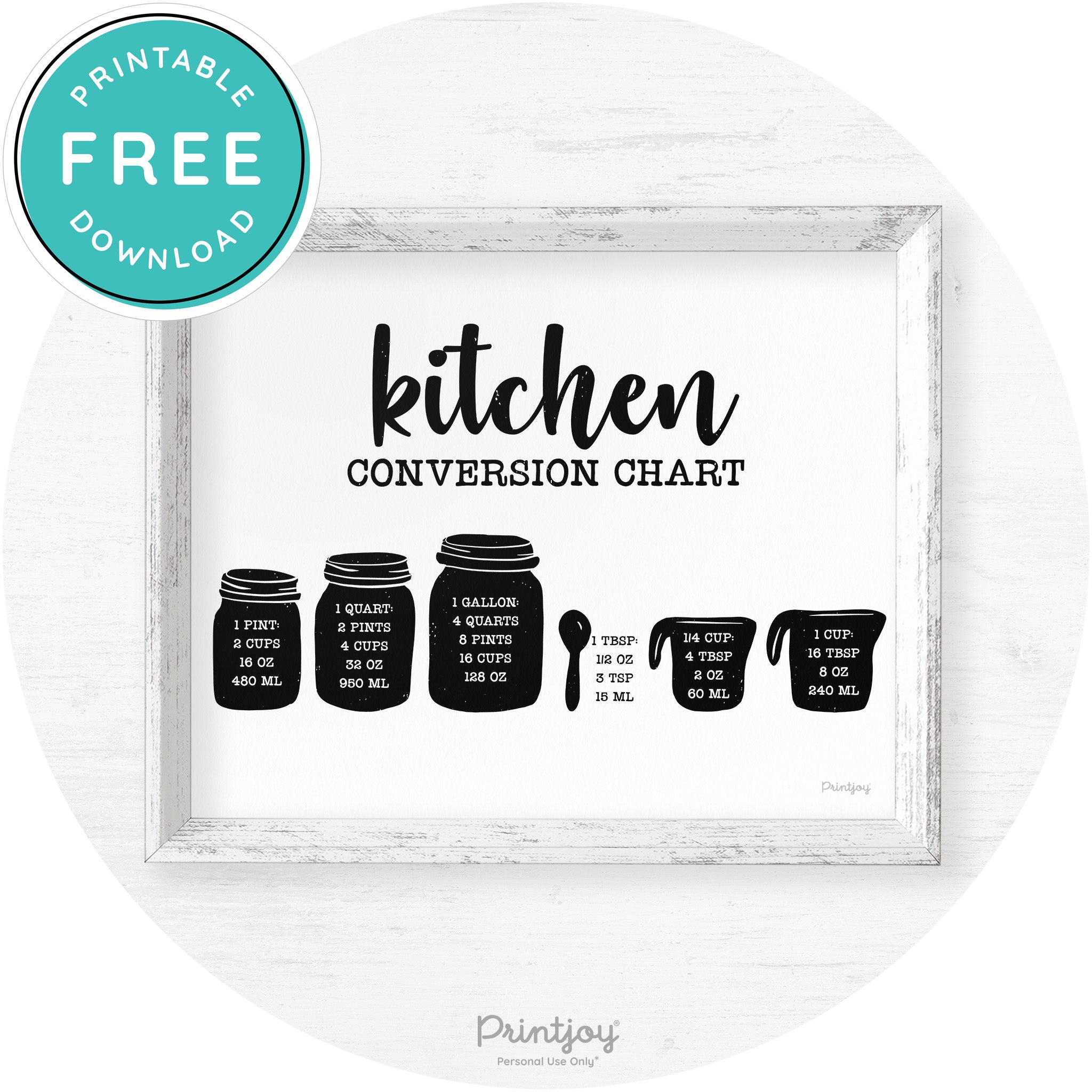 Measuring Cups Kitchen Conversion Chart Farmhouse Art Free Printable - Printjoy