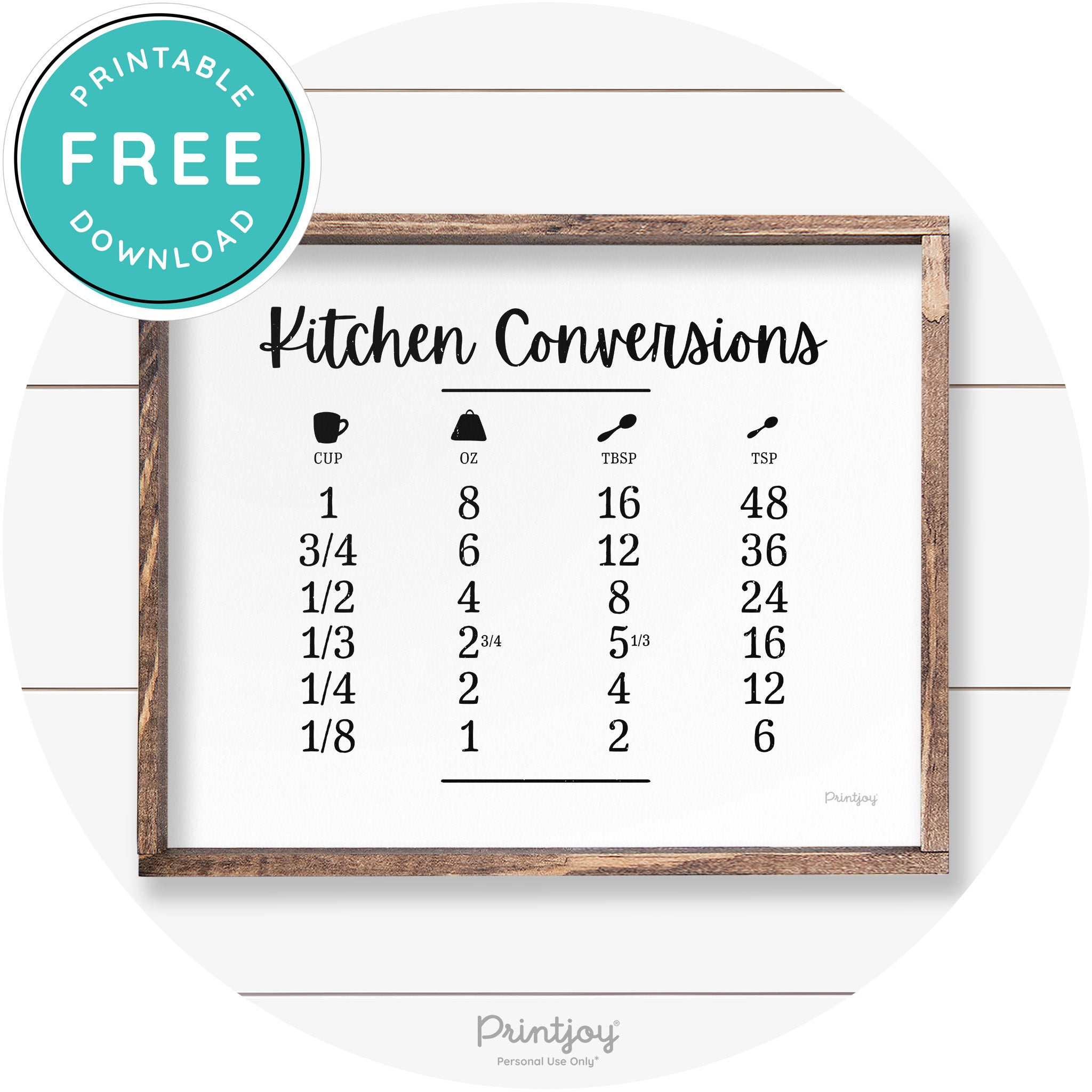 Kitchen Conversions Measuring Guide Farmhouse Art Free Printable - Printjoy