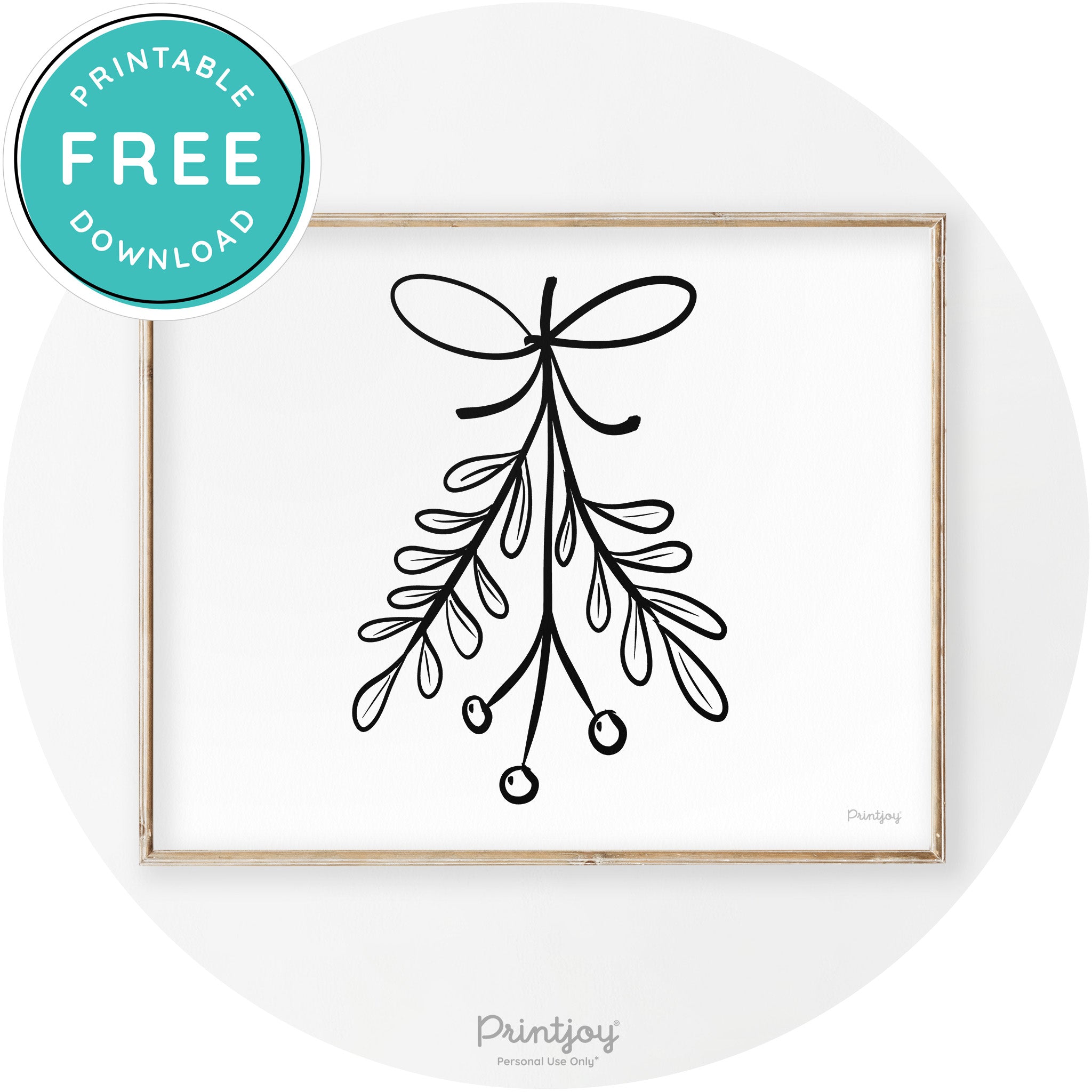 Mistletoe Drawing Christmas Transitional Wall Art Decor Free Printable - Printjoy