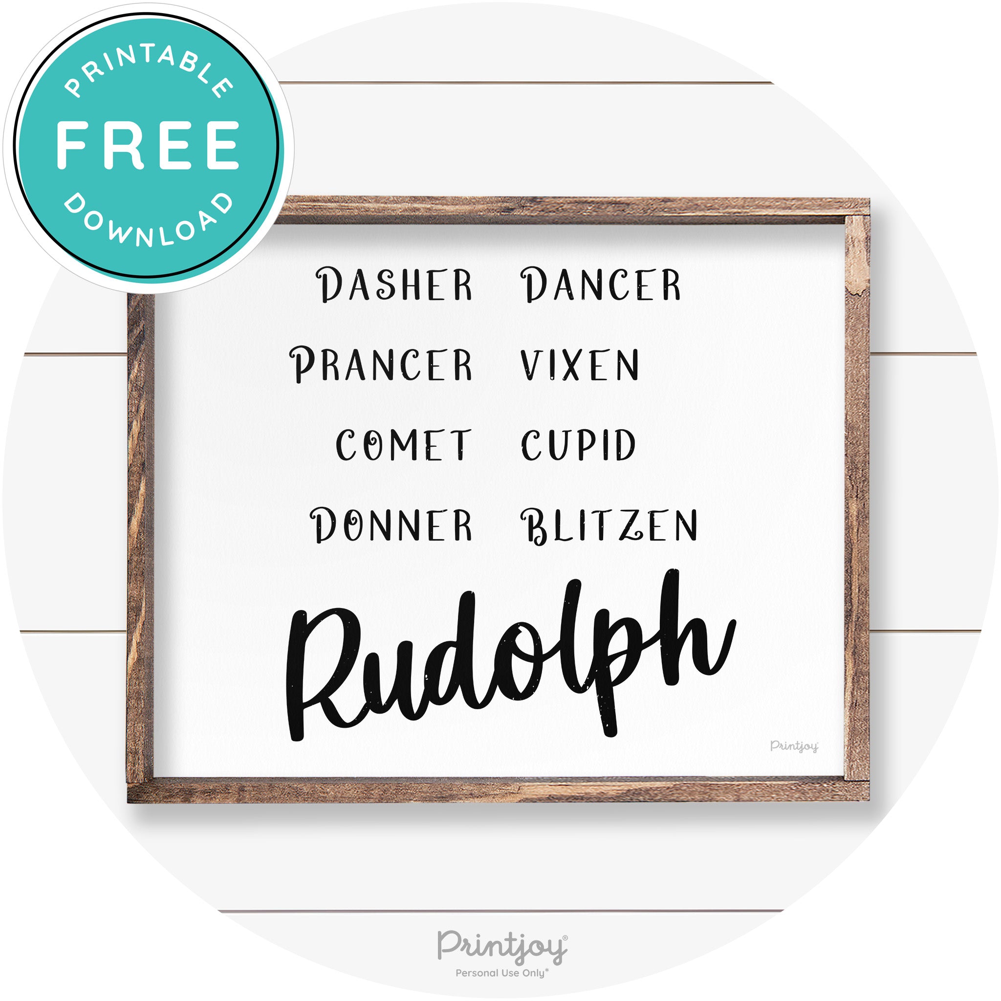 Rudolph Reindeer Christmas Farmhouse Wall Art Decor Free Printable - Printjoy