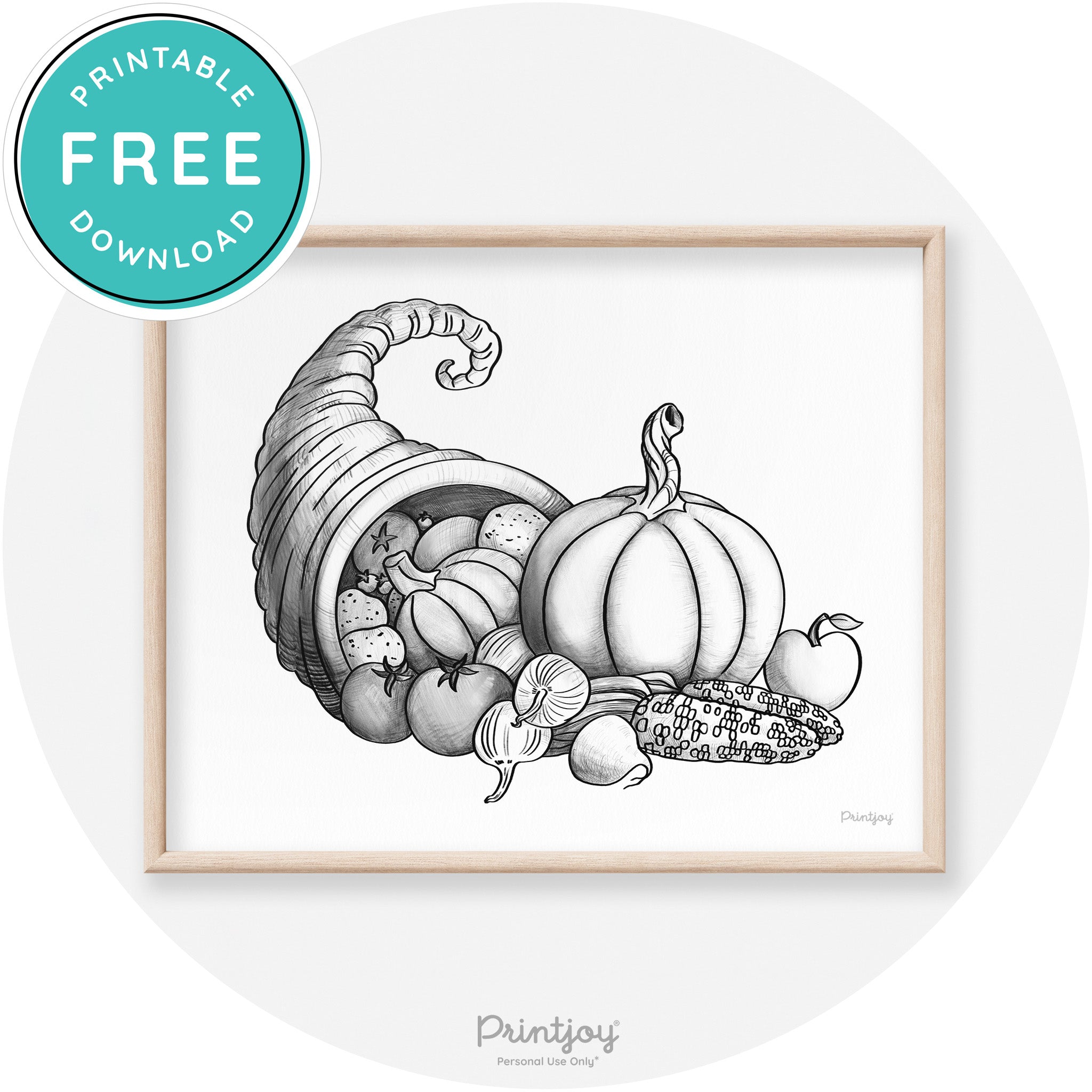 Cornucopia Drawing Thanksgiving Transitional Wall Art Free Printable - Printjoy