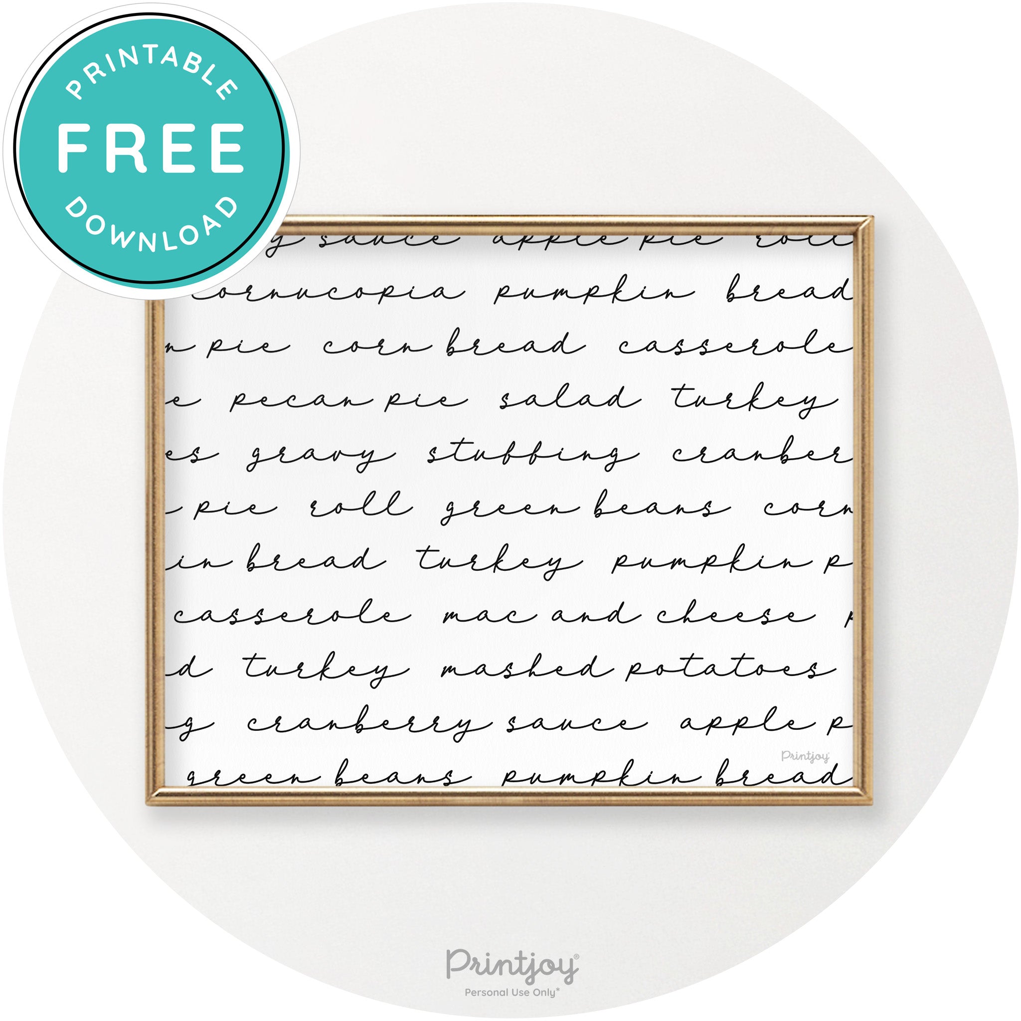 Thanksgiving Dinner List Cute Modern Chic Wall Art Printable - Printjoy