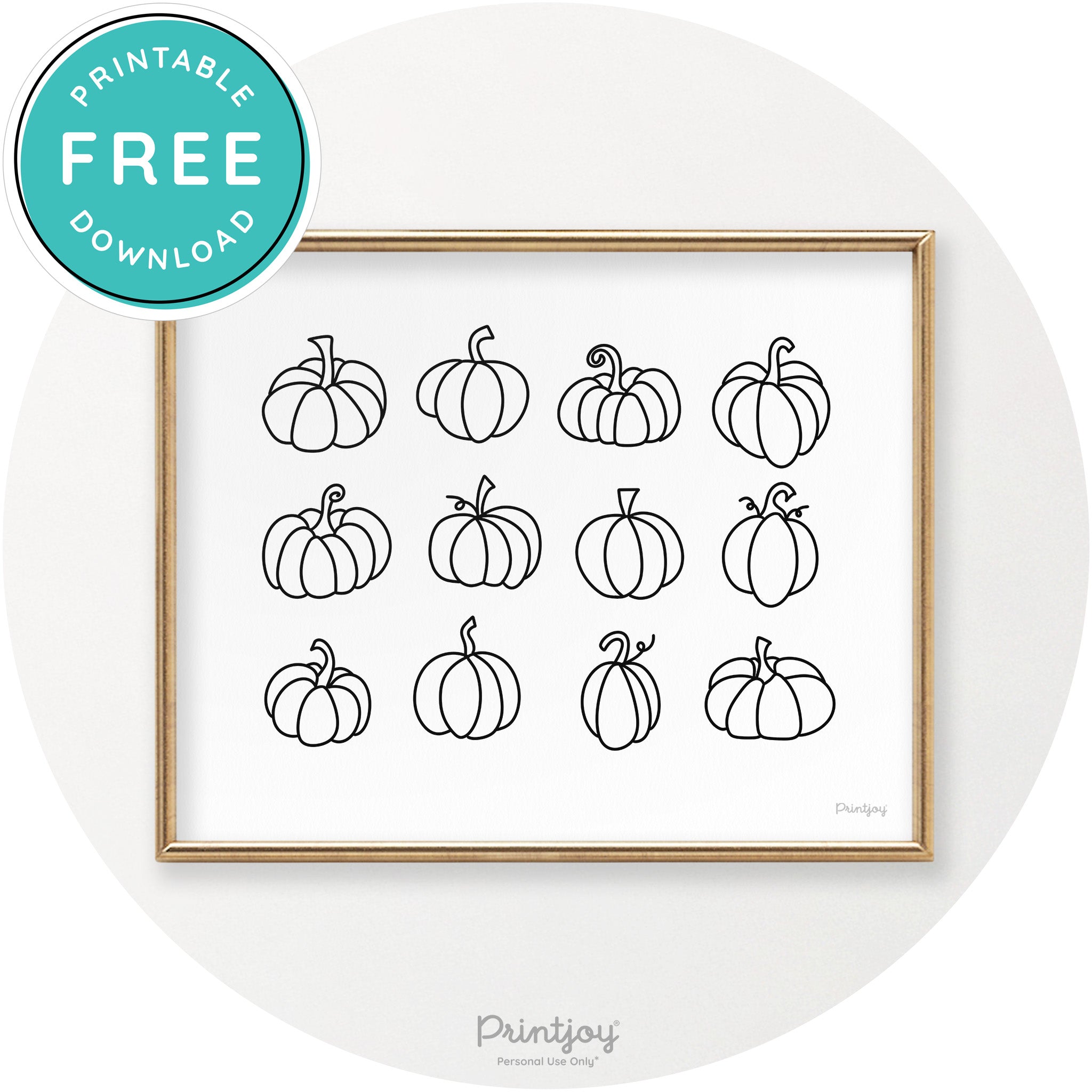 Pumpkins Line Art Cute Thanksgiving Chic Wall Art Printable - Printjoy