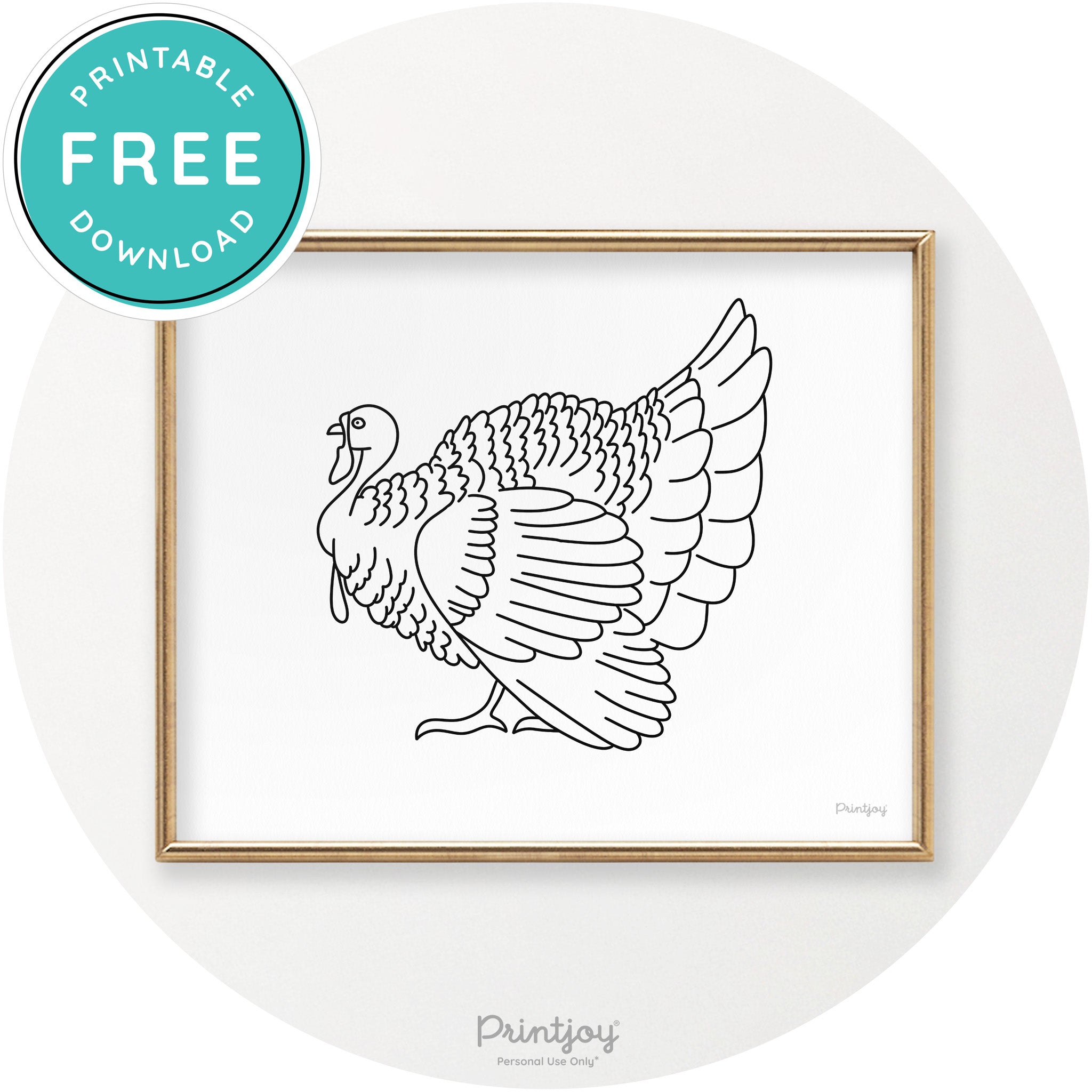 Turkey Line Art Thanksgiving Cute Modern Chic Wall Art Printable - Printjoy