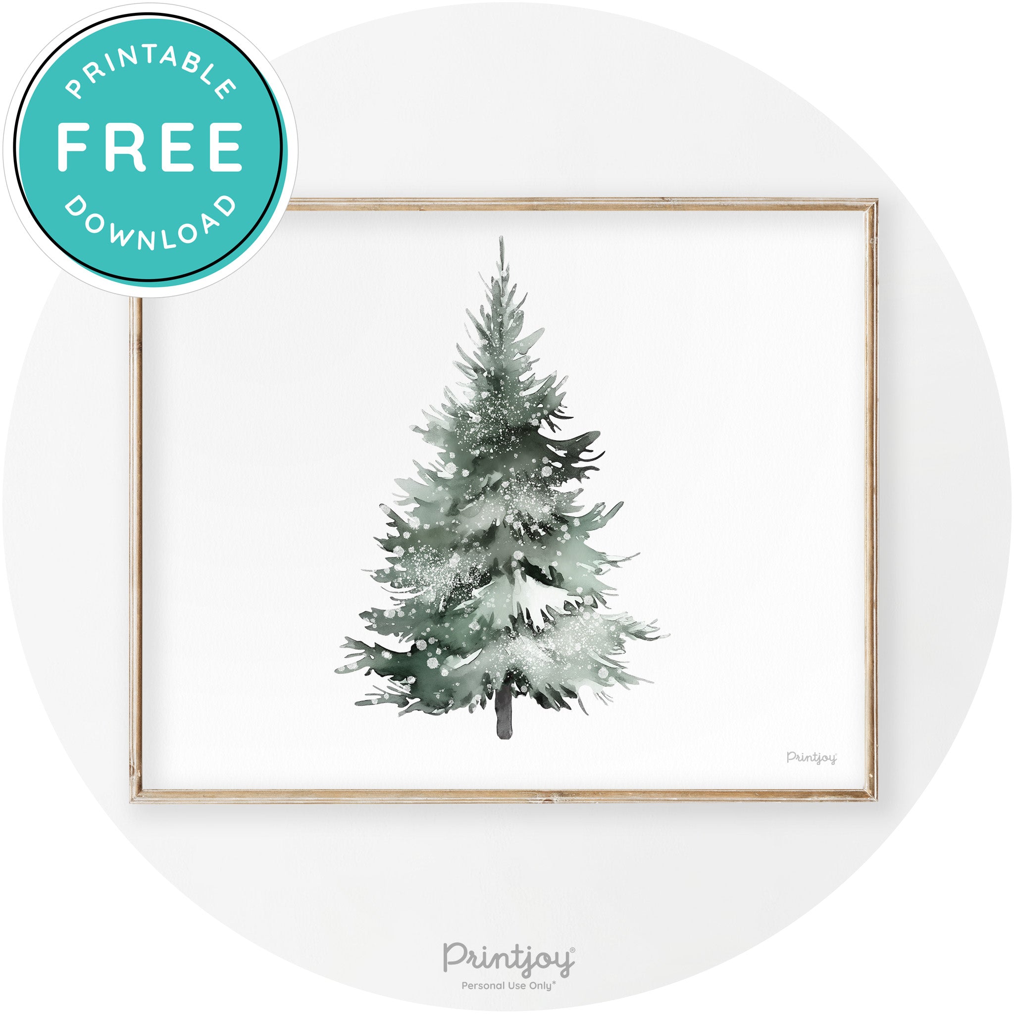 Snowy Christmas Tree Watercolor Transitional Wall Art Free Printable - Printjoy