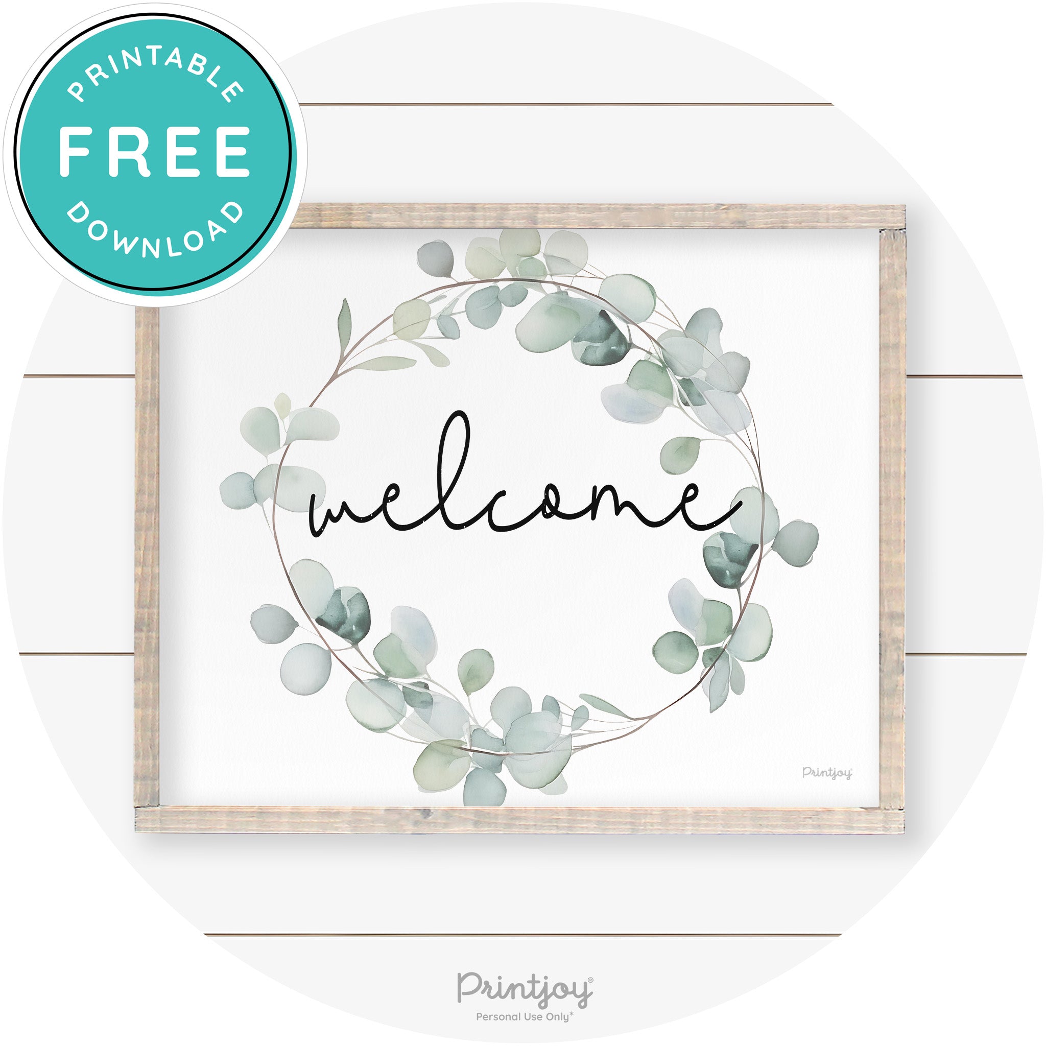 Welcome Watercolor Eucalyptus Wreath Farmhouse Art Free Printable - Printjoy