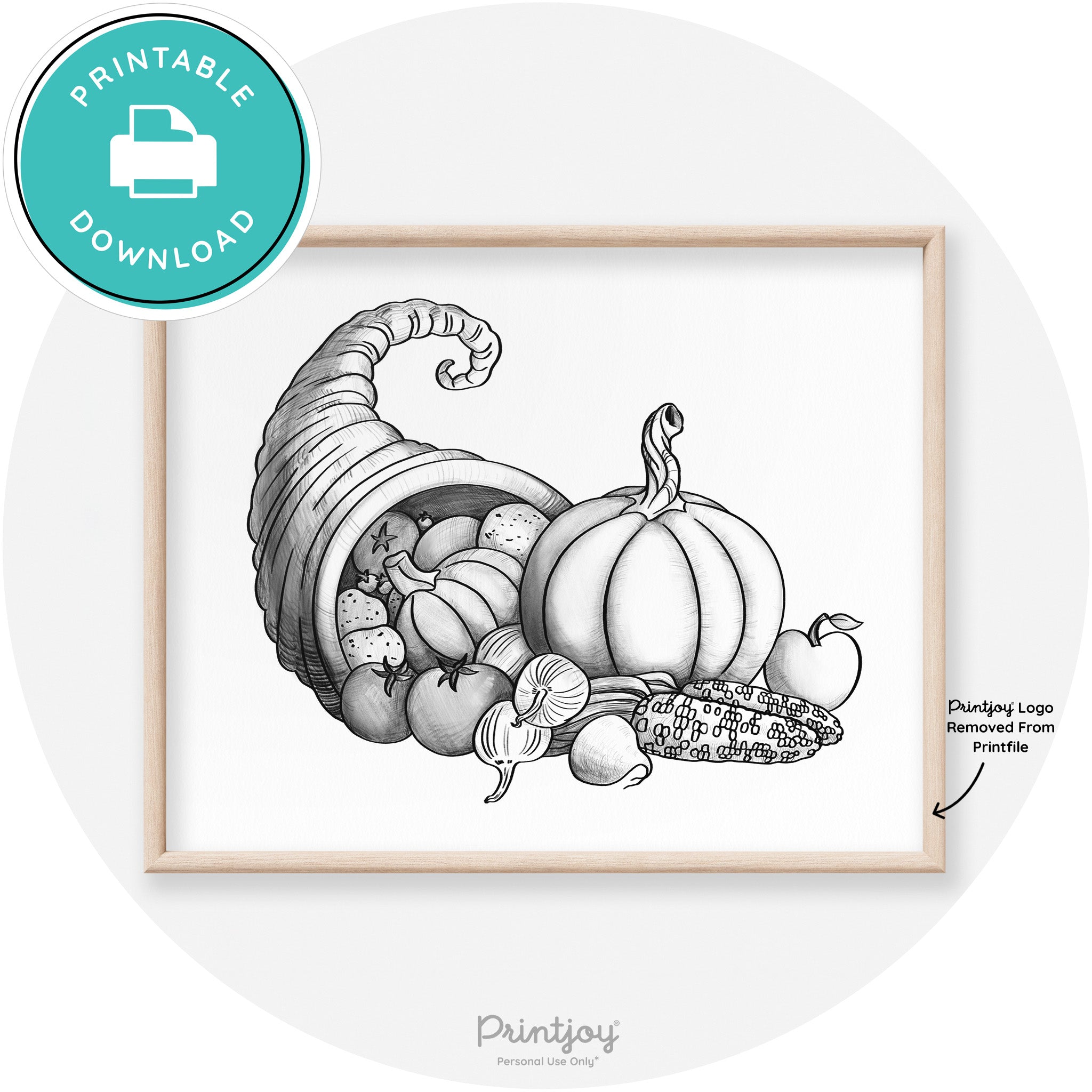 Cornucopia Drawing Thanksgiving Transitional Wall Art Free Printable - Printjoy