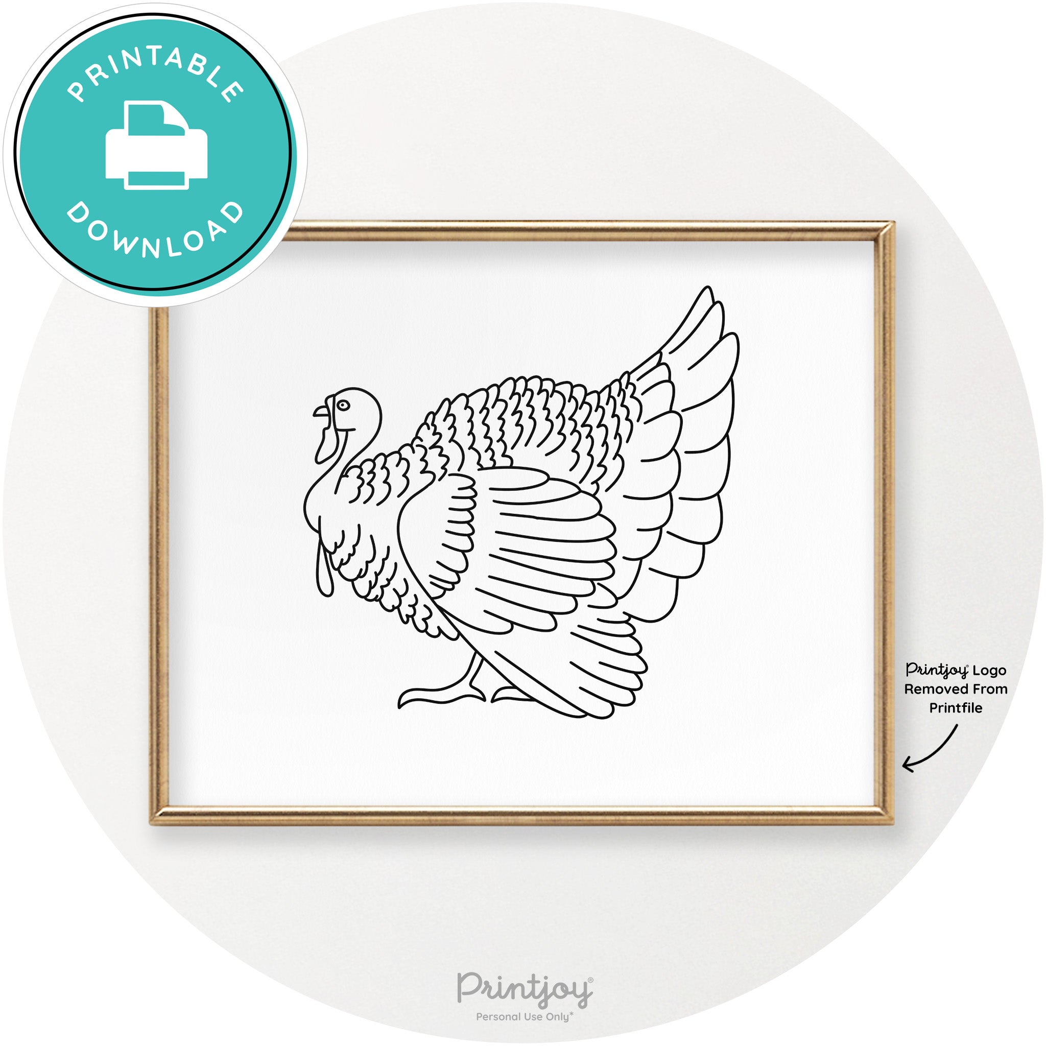Turkey Line Art Thanksgiving Cute Modern Chic Wall Art Printable - Printjoy