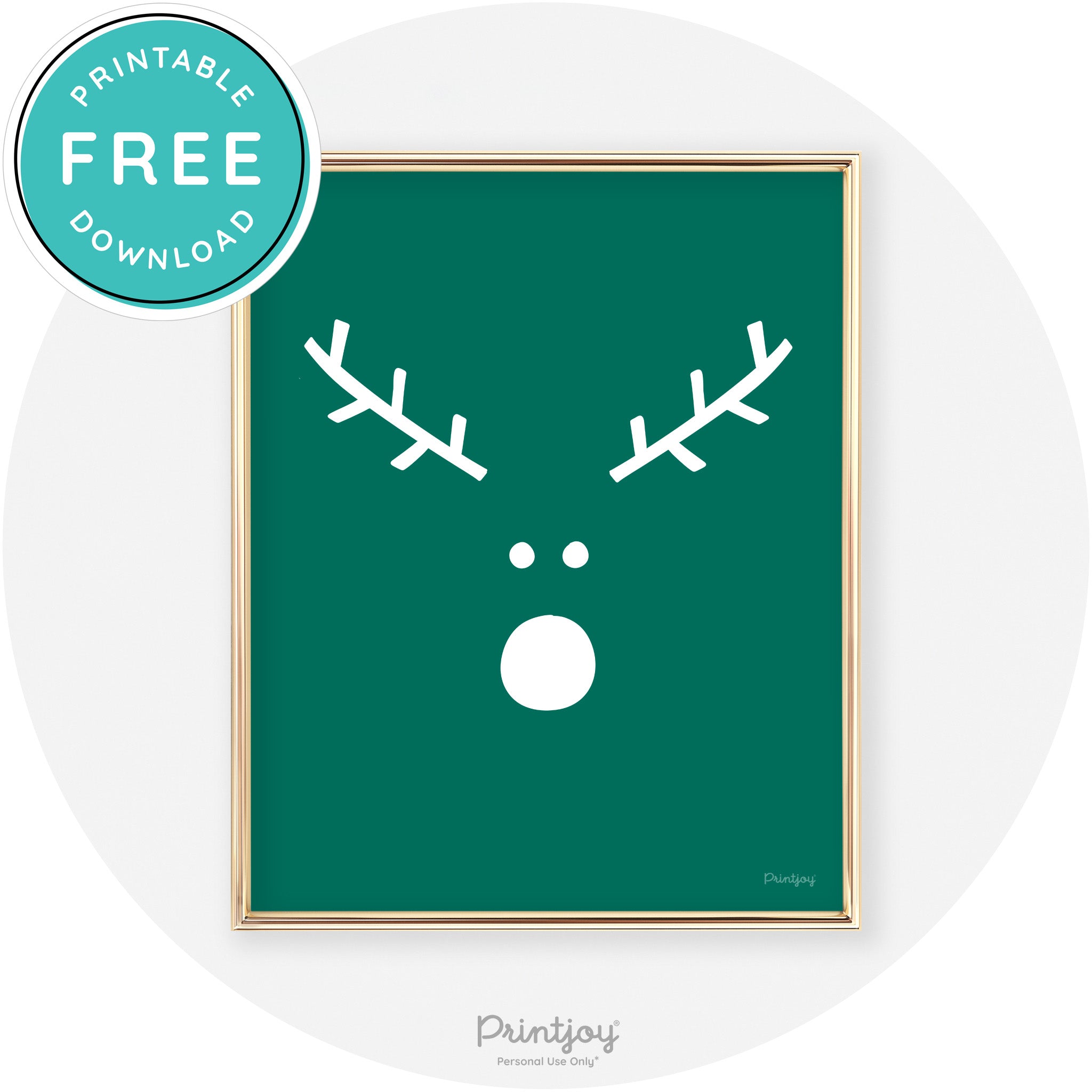 Simple Rudolph Reindeer Face Cute Chic Wall Art Free Printable - Printjoy