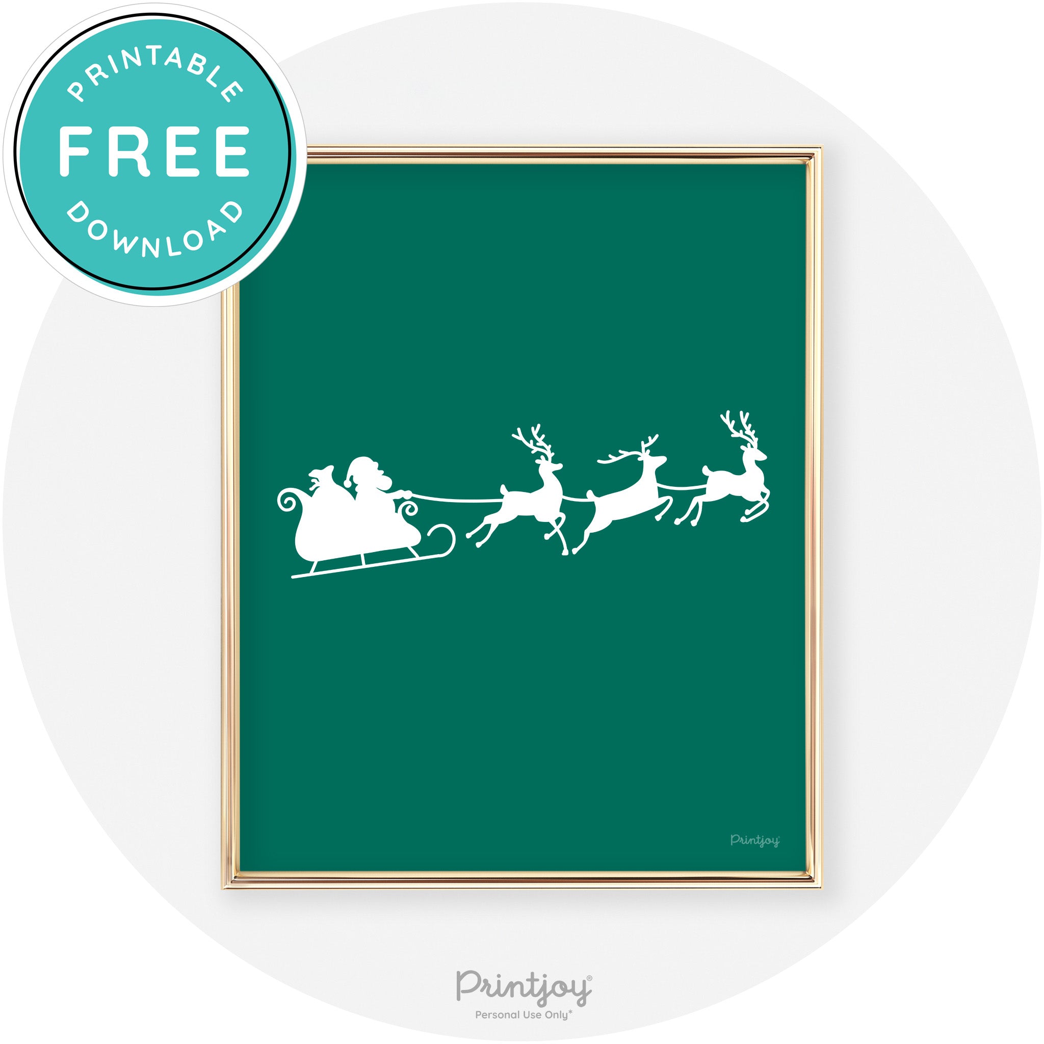 Santa Sleigh Reindeer Silhouette Cute Chic Wall Art Free Printable - Printjoy